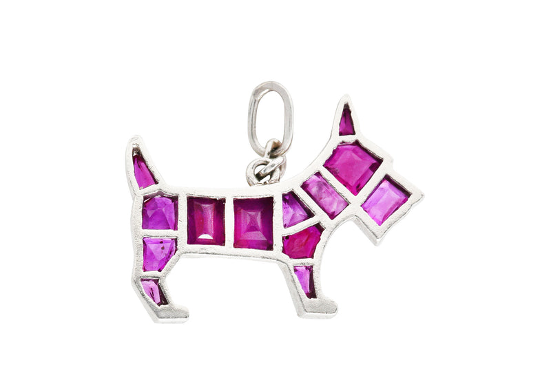 Art Deco Ruby Platinum Scottish Terrier Dog Charm Wilson's Estate Jewelry