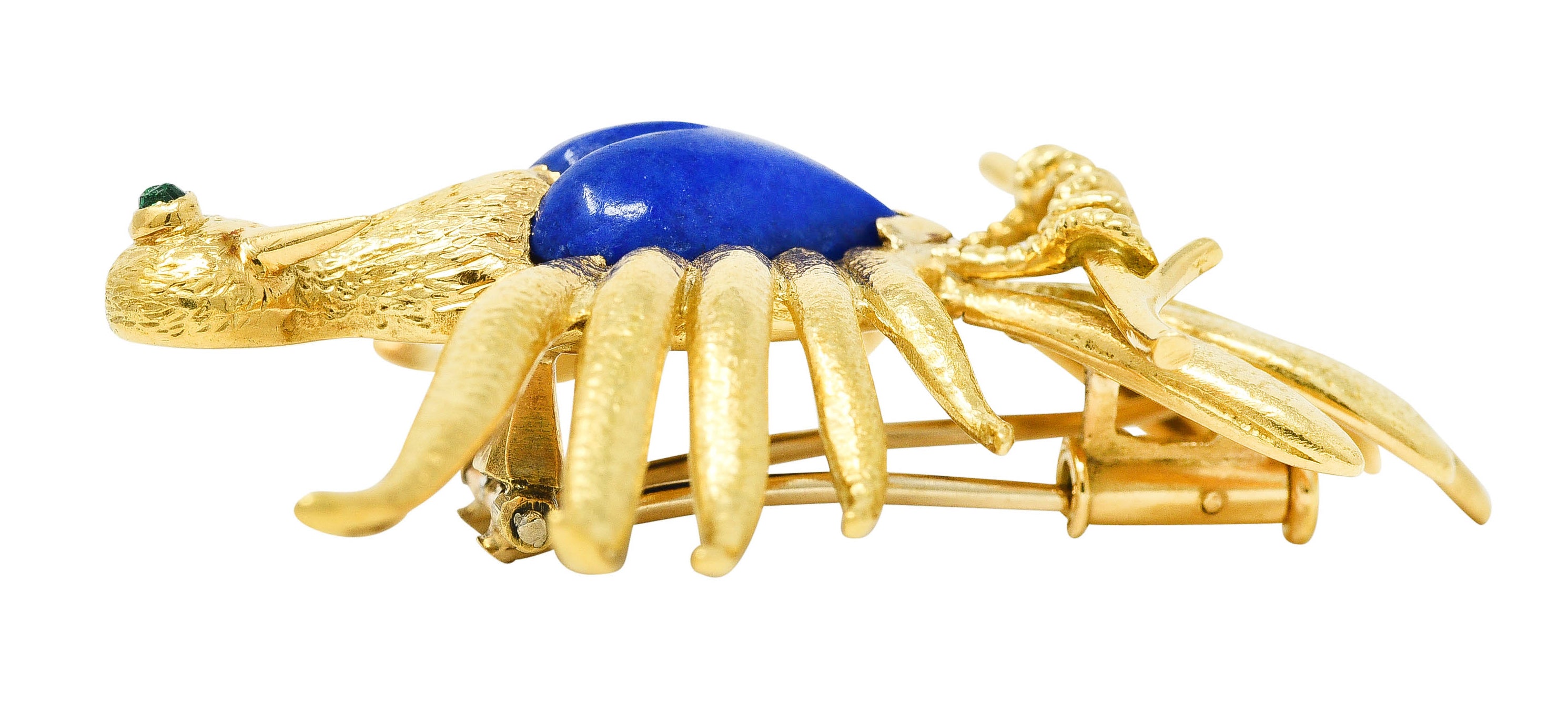 Schlumberger Tiffany & Co. 1960's Lapis Lazuli Emerald 18 Karat Yellow Gold Phoenix Heart Vintage Brooch Wilson's Estate Jewelry