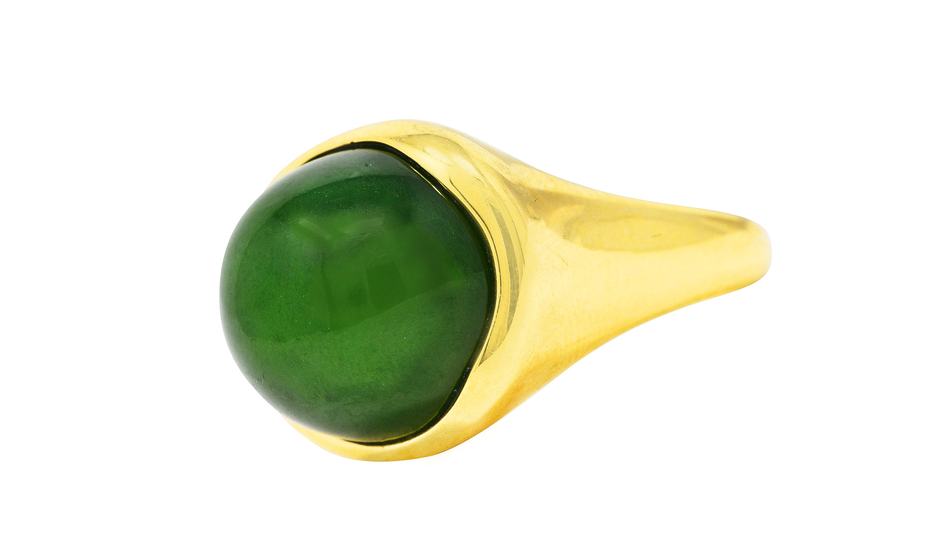 Elsa Peretti Tiffany & Co. Jade 18 Karat Yellow Gold Cabochon Ring Wilson's Estate Jewelry