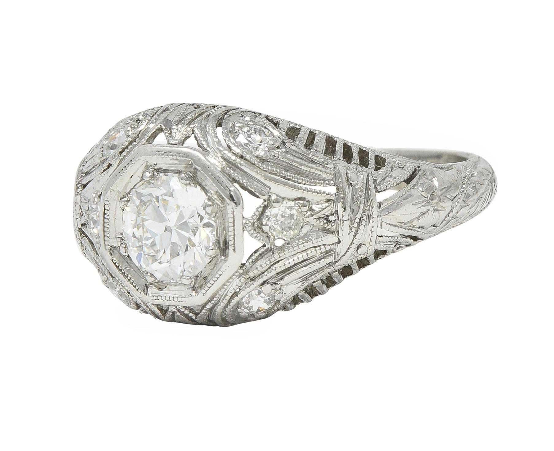 1928 Art Deco 0.56 CTW Old European Diamond Platinum Engagement Ring