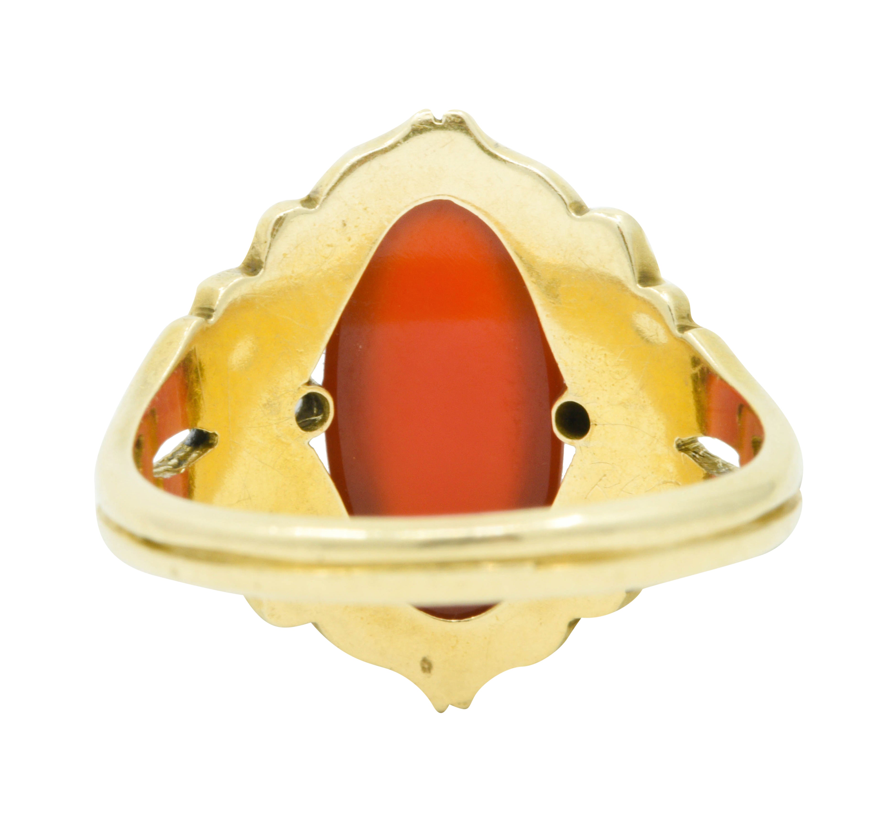 Art Nouveau Carnelian Diamond 14 Karat Gold Foliate Whiplash RingRing - Wilson's Estate Jewelry