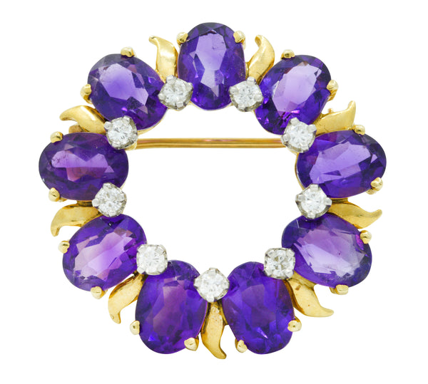 Tiffany & Co. Amethyst Diamond 14 Karat Gold Wreath BroochBrooch - Wilson's Estate Jewelry