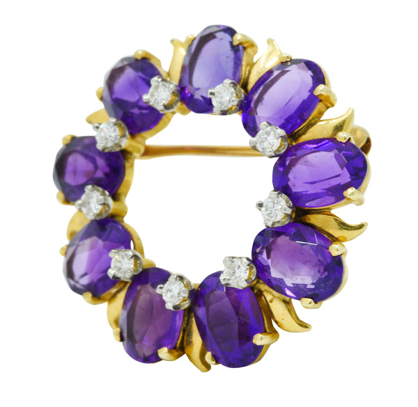 Tiffany & Co. Amethyst Diamond 14 Karat Gold Wreath BroochBrooch - Wilson's Estate Jewelry