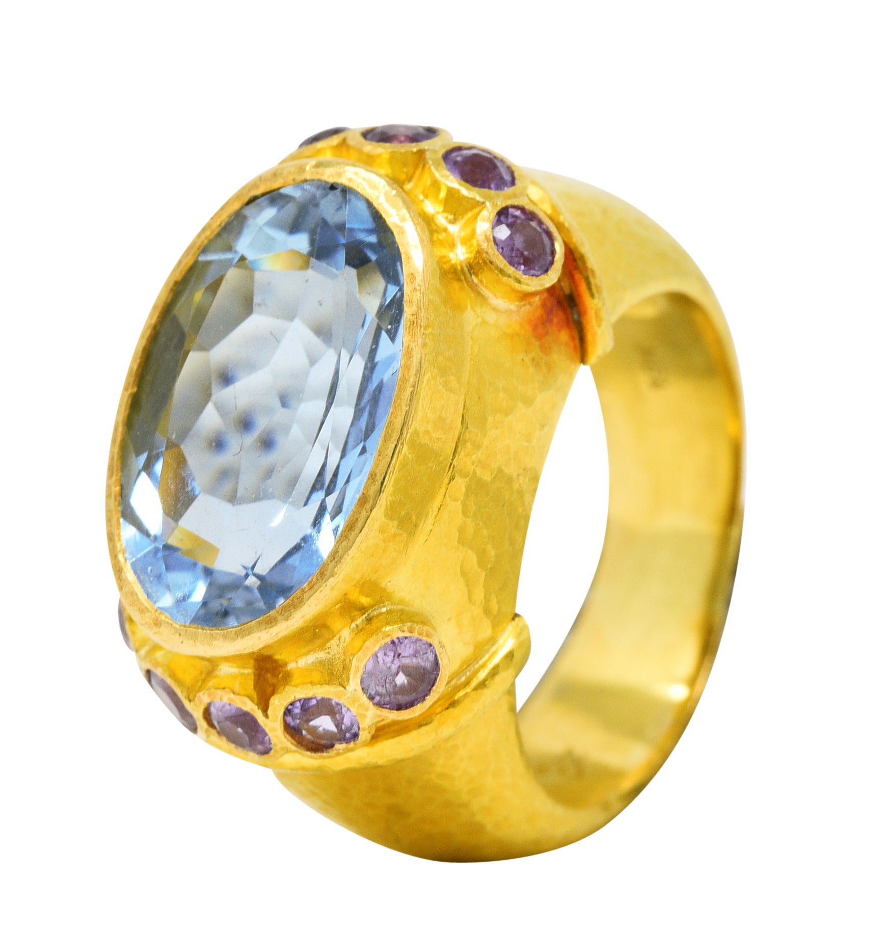 Elizabeth Locke Vintage Lavender Sapphire Aquamarine 19 Karat Yellow Gold Ring Wilson's Estate Jewelry