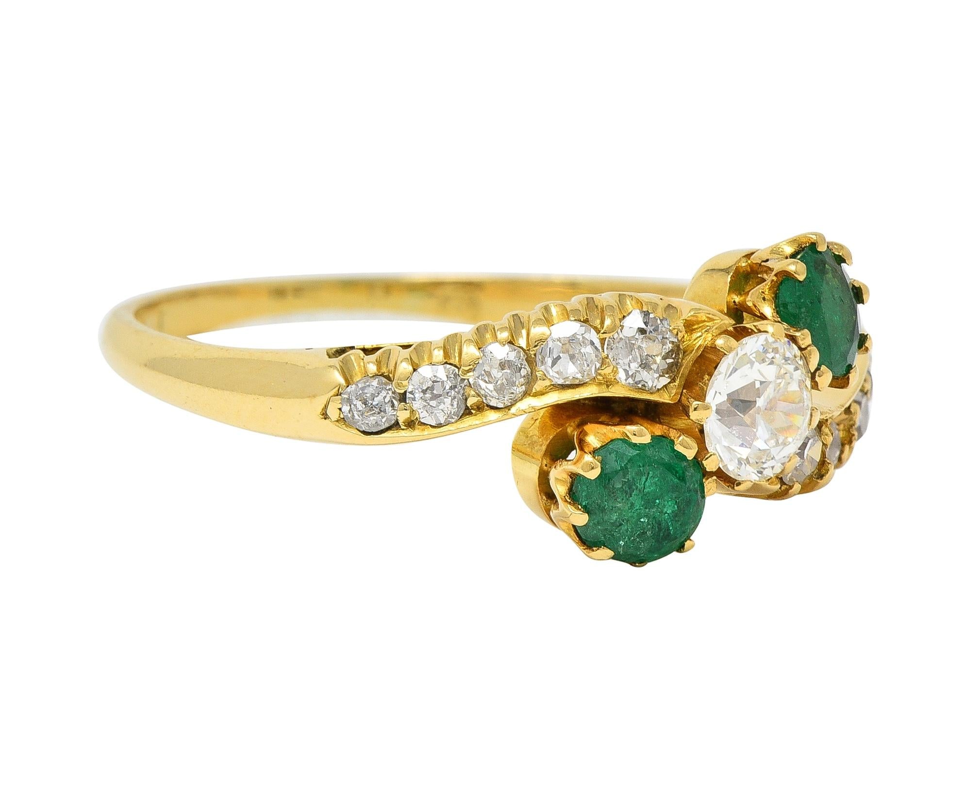 1.08 CTW Emerald Diamond 18 Karat Yellow Gold Vintage Bypass Ring