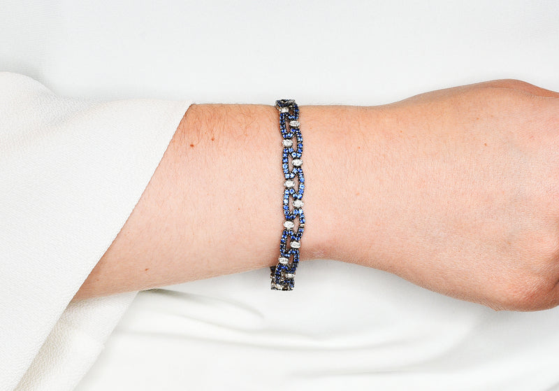 Vintage 6.50 CTW Sapphire Diamond 18 Karat White Gold Braceletbracelet - Wilson's Estate Jewelry