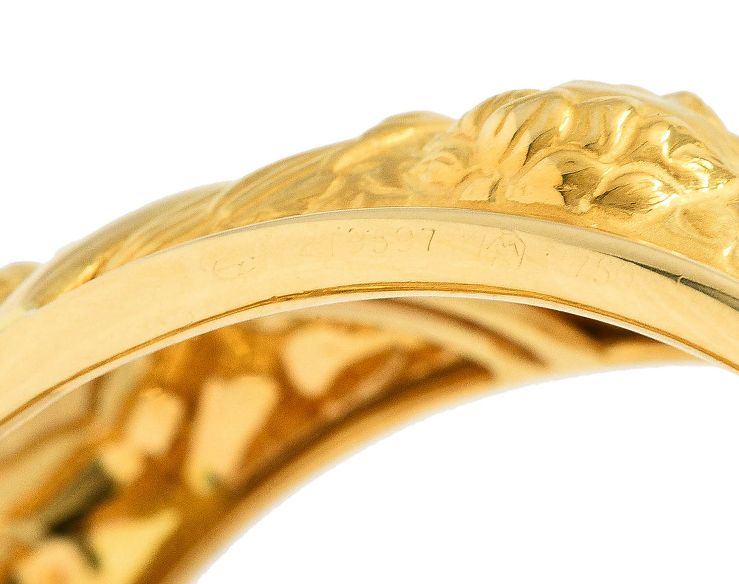 Carrera y Carrera 1990's 18 Karat Yellow Gold Repoussé Cherub Vintage Cuff Bracelet Wilson's Estate Jewelry