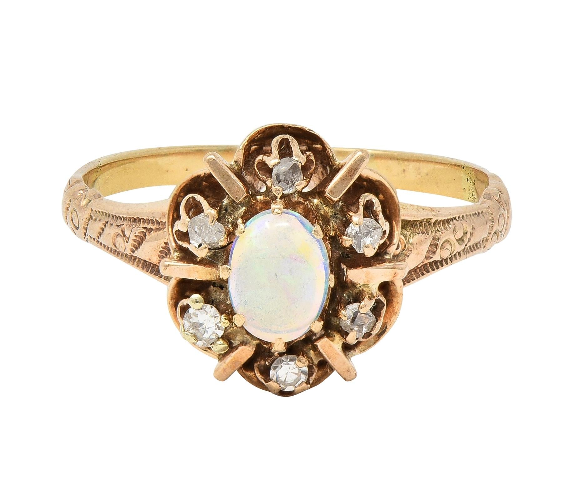 Victorian Opal Diamond 14 Kart Yellow Gold Antique Cluster Ring