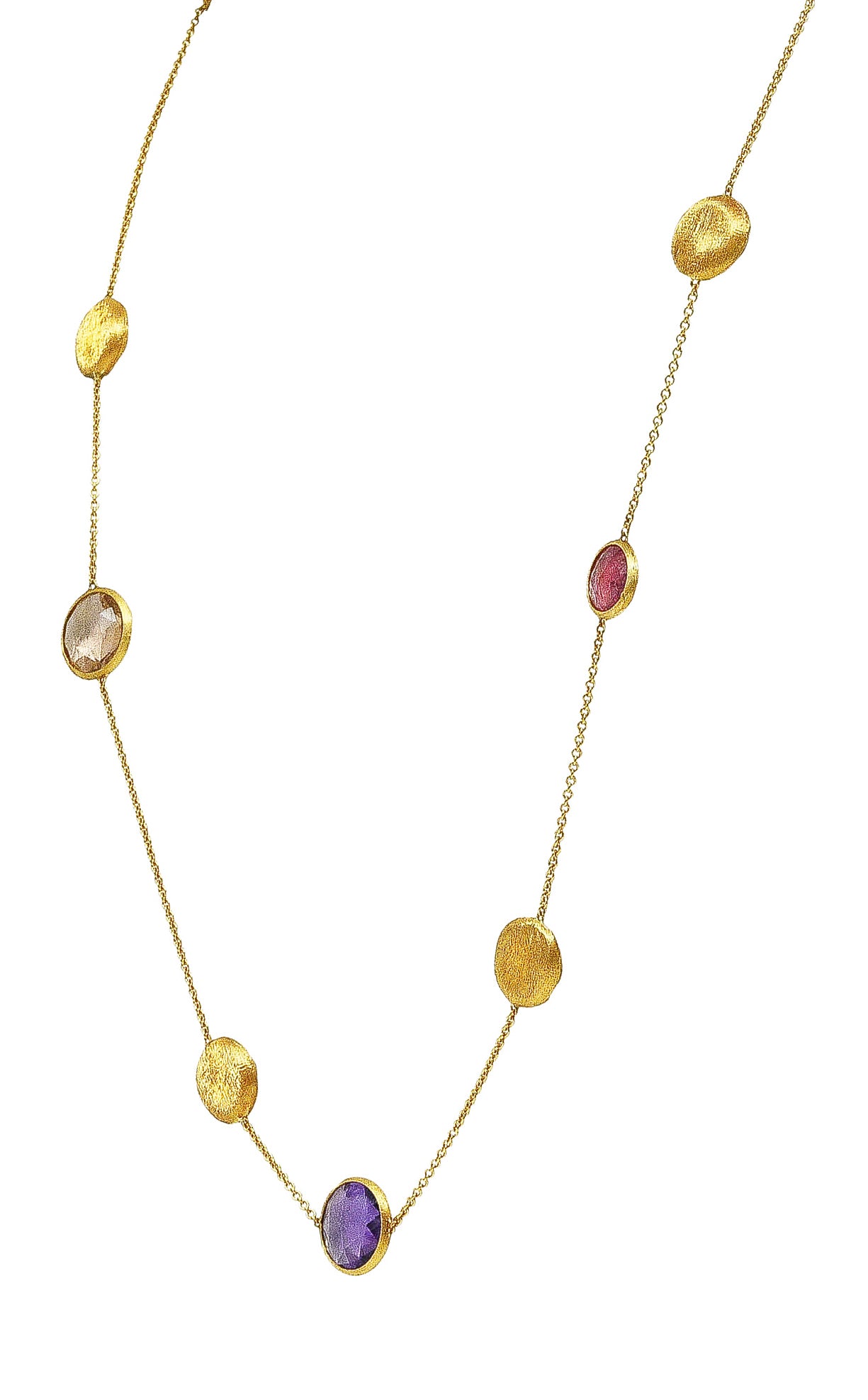 Marco Bicego Citrine Topaz Tourmaline Amethyst Multi-Gem 18 Karat Yellow Brushed Gold Jaipur Station Necklace Wilson's Estate Jewelry