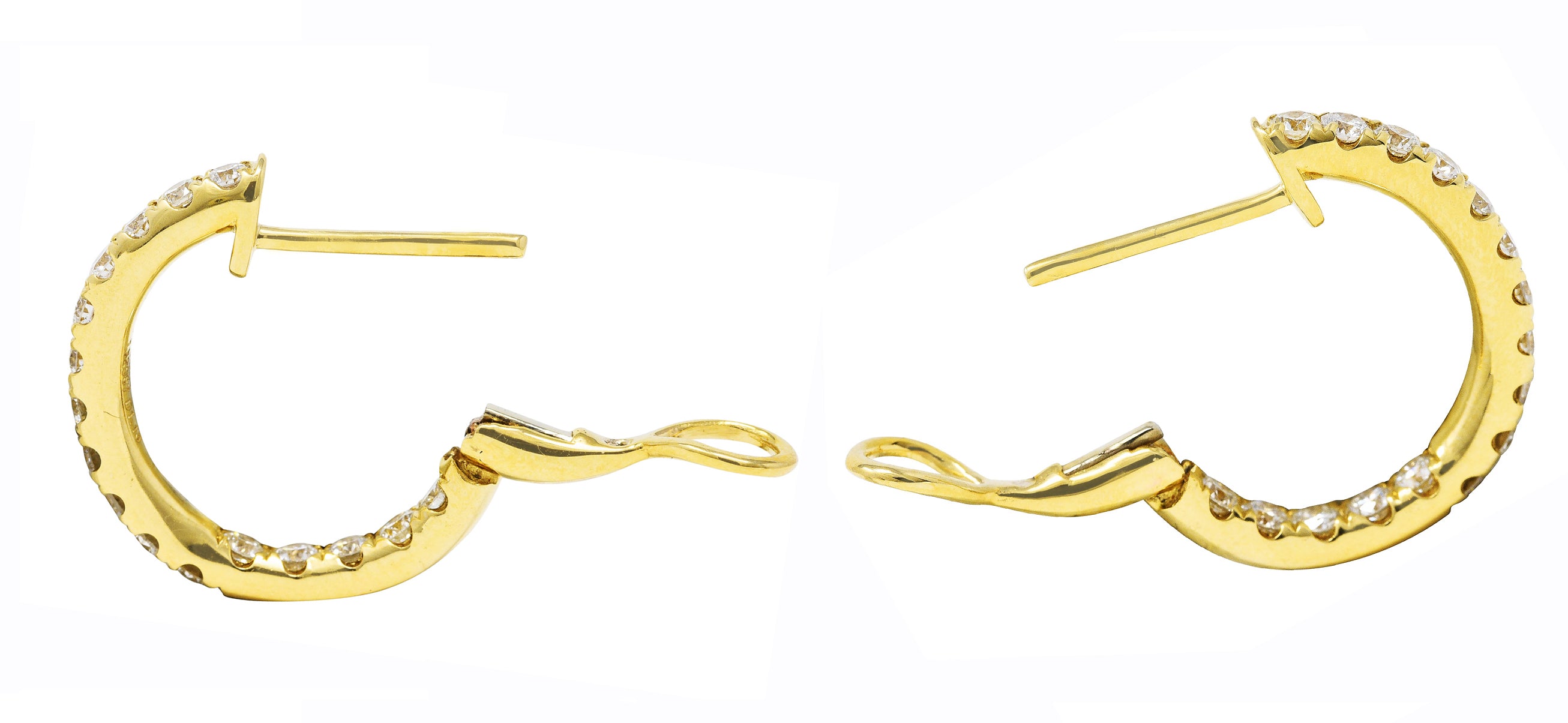 Contemporary 1.13 CTW Diamond 14 Karat Yellow Gold 18MM Hoop Earrings Wilson's Estate Jewelry