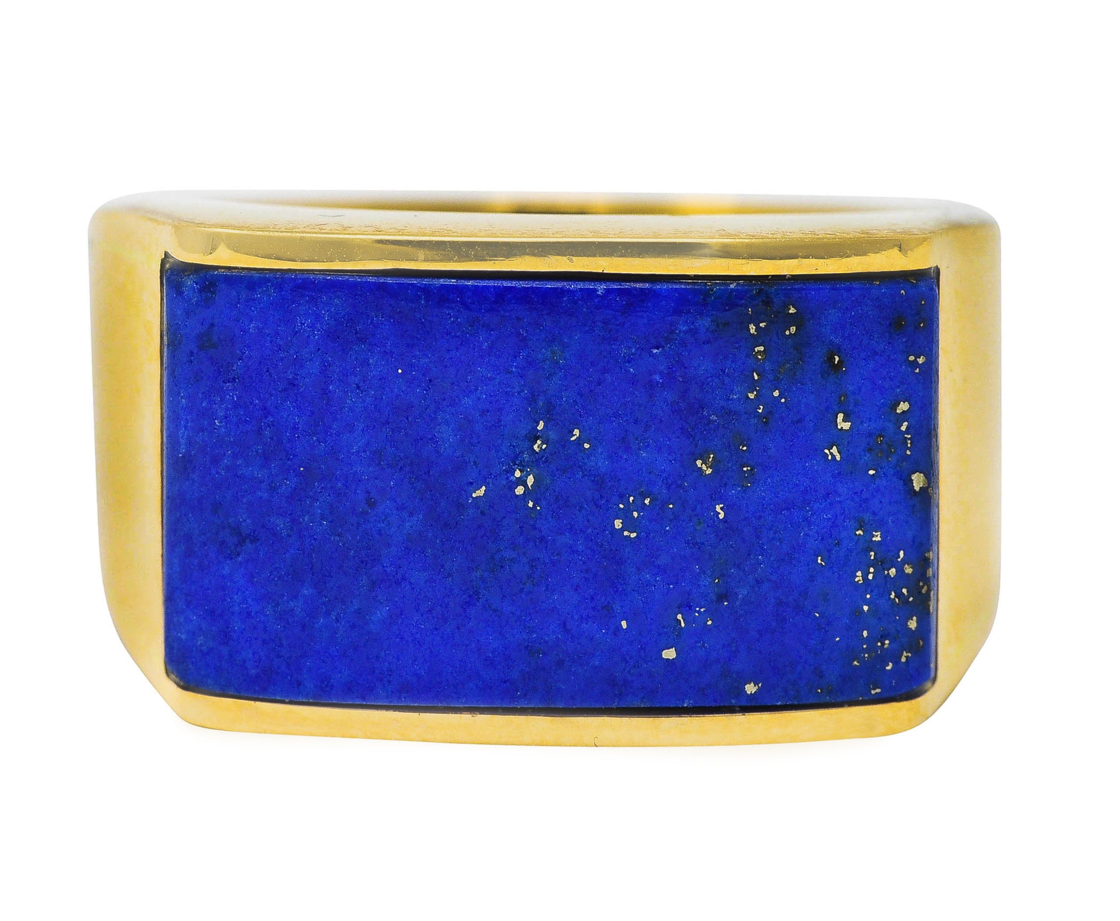 Retro Lapis Lazuli 14 Karat Yellow Gold Unisex Signet Ring Wilson's Estate Jewelry