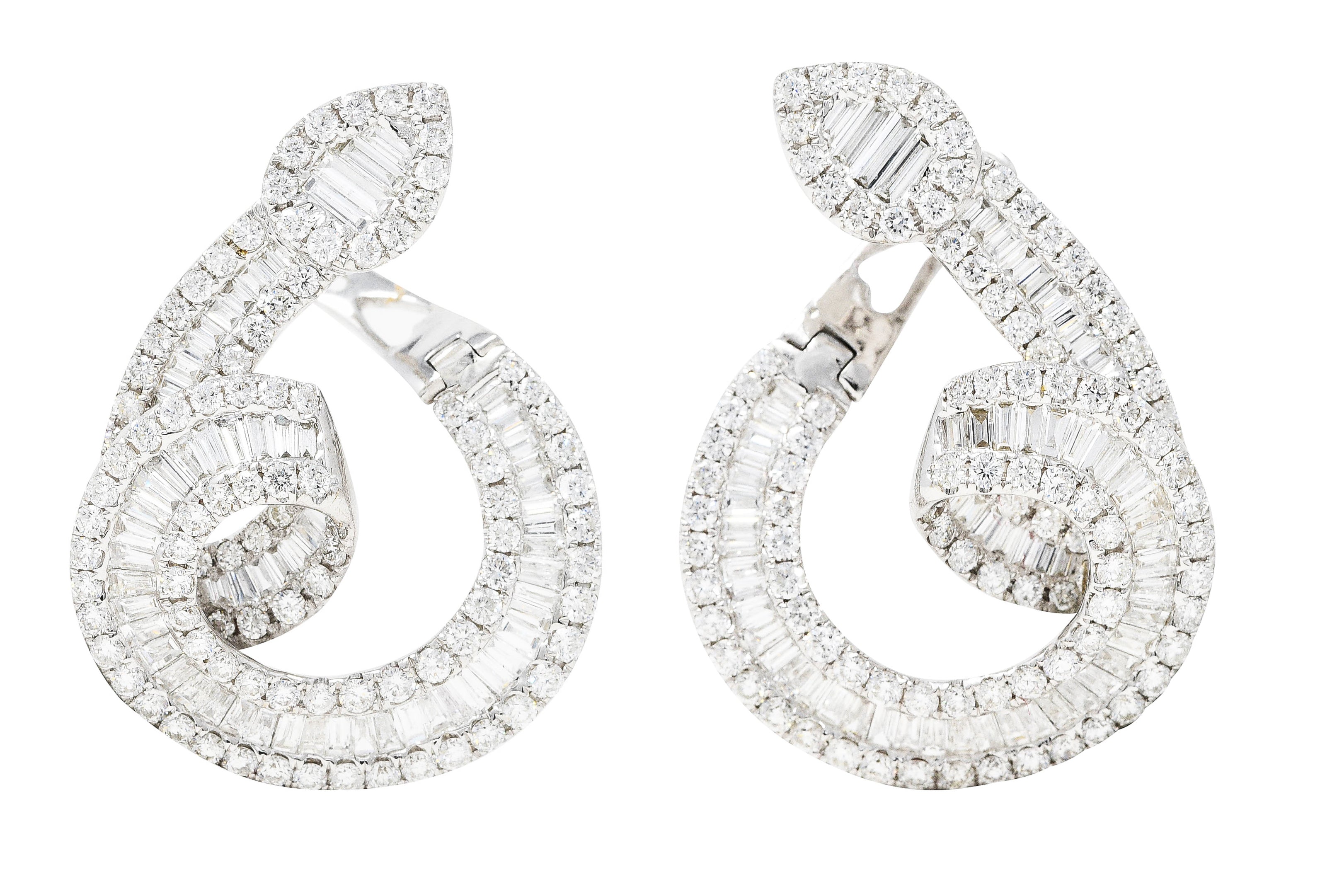 Contemporary 8.00 CTW Diamond 18 Karat White Gold Spiral Serpent Earrings Wilson's Estate Jewelry