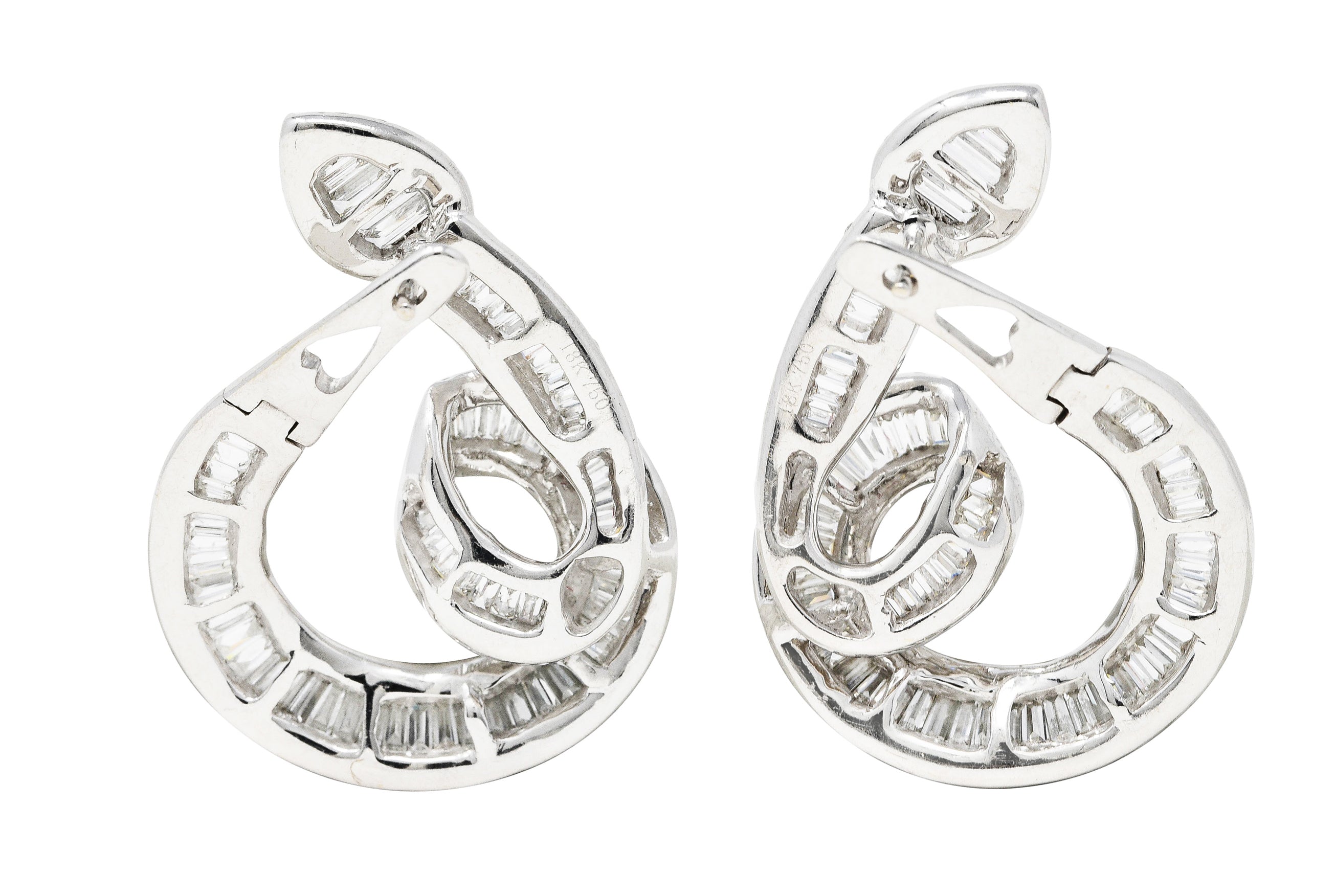 Contemporary 8.00 CTW Diamond 18 Karat White Gold Spiral Serpent Earrings Wilson's Estate Jewelry