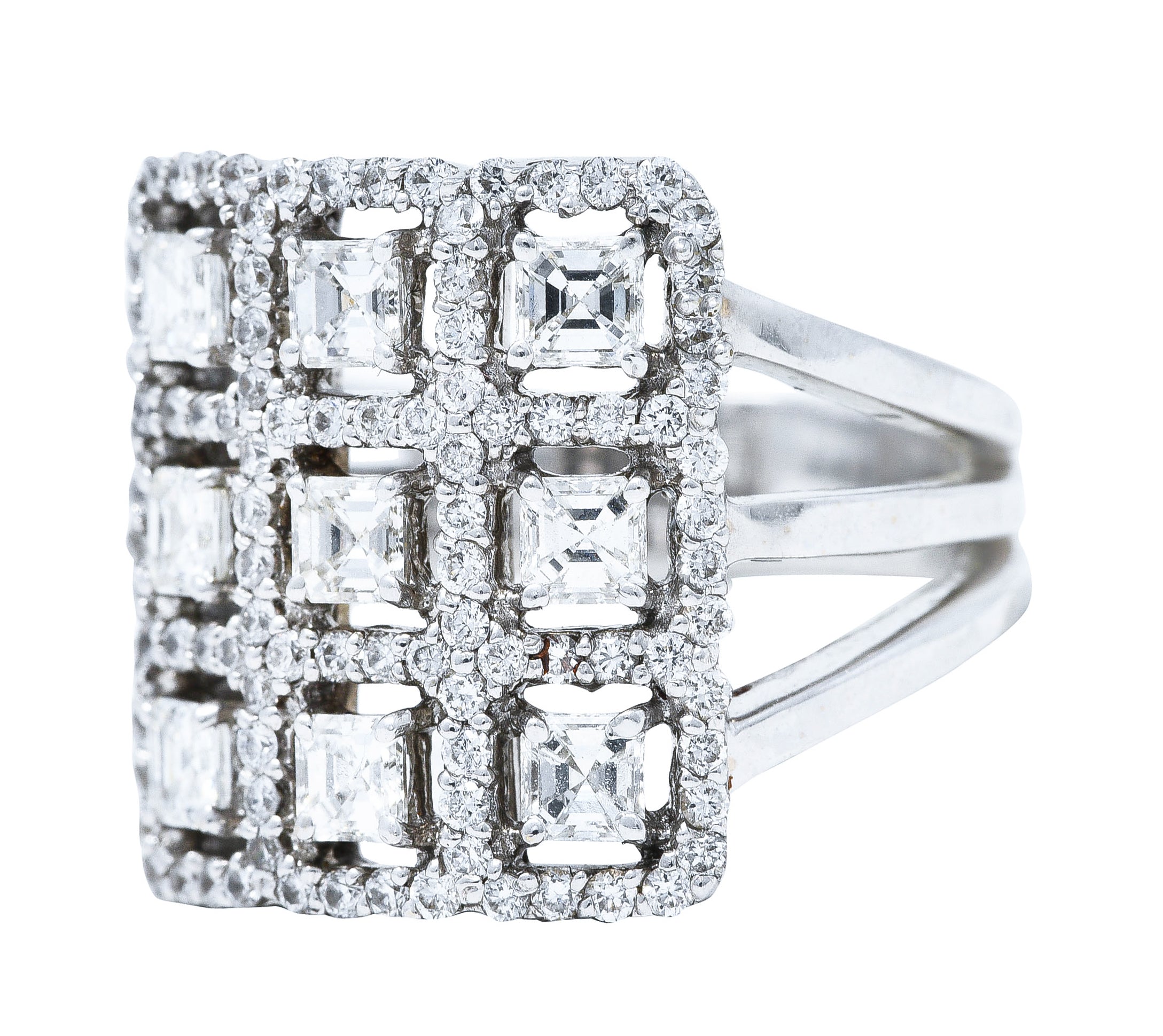 1.58 CTW Diamond 18 Karat White Gold Gridlock Statement Ring Wilson's Estate Jewelry