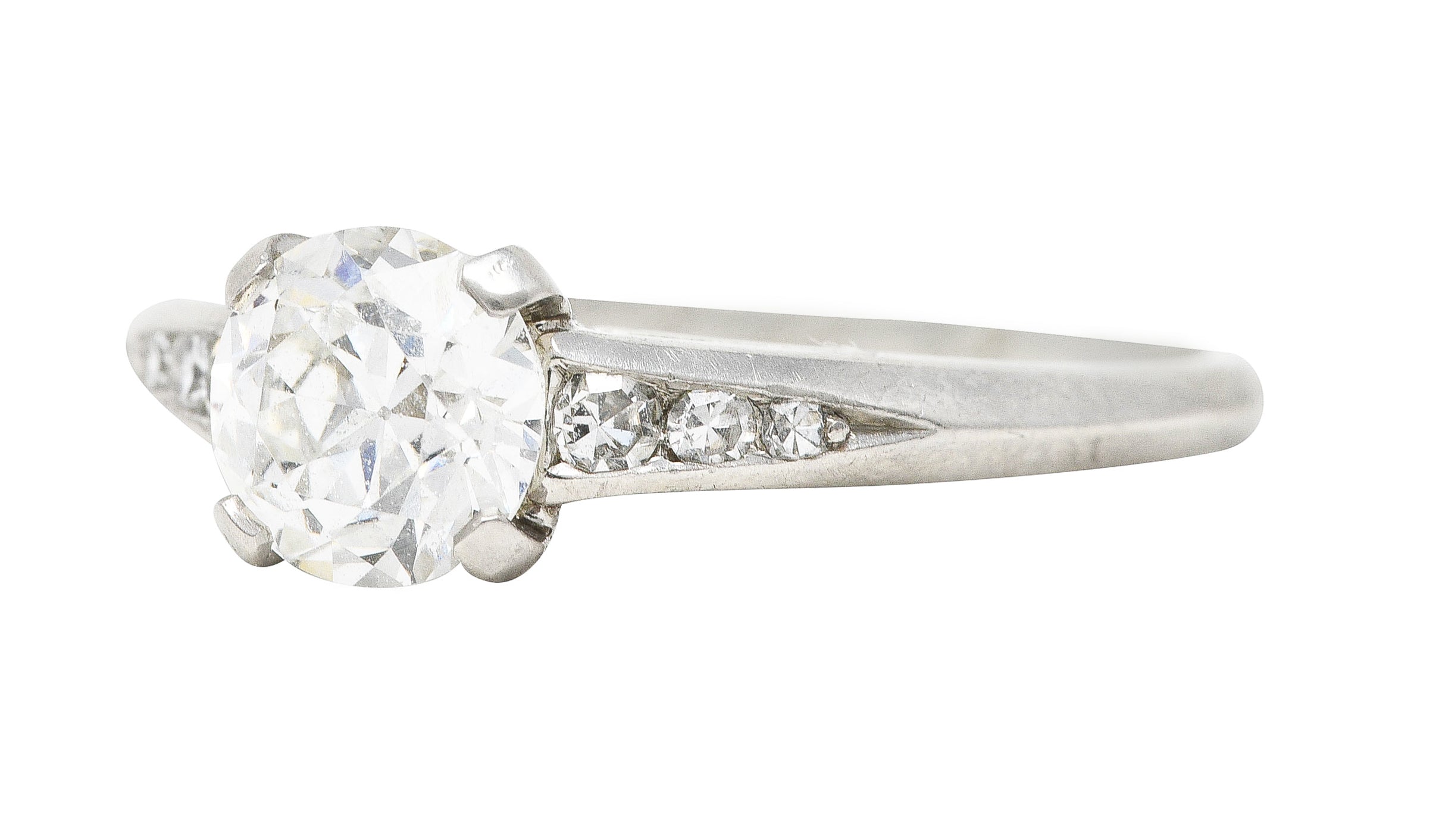 Art Deco Old European Diamond Platinum Cathedral Engagement Ring GIA Wilson's Estate Jewelry