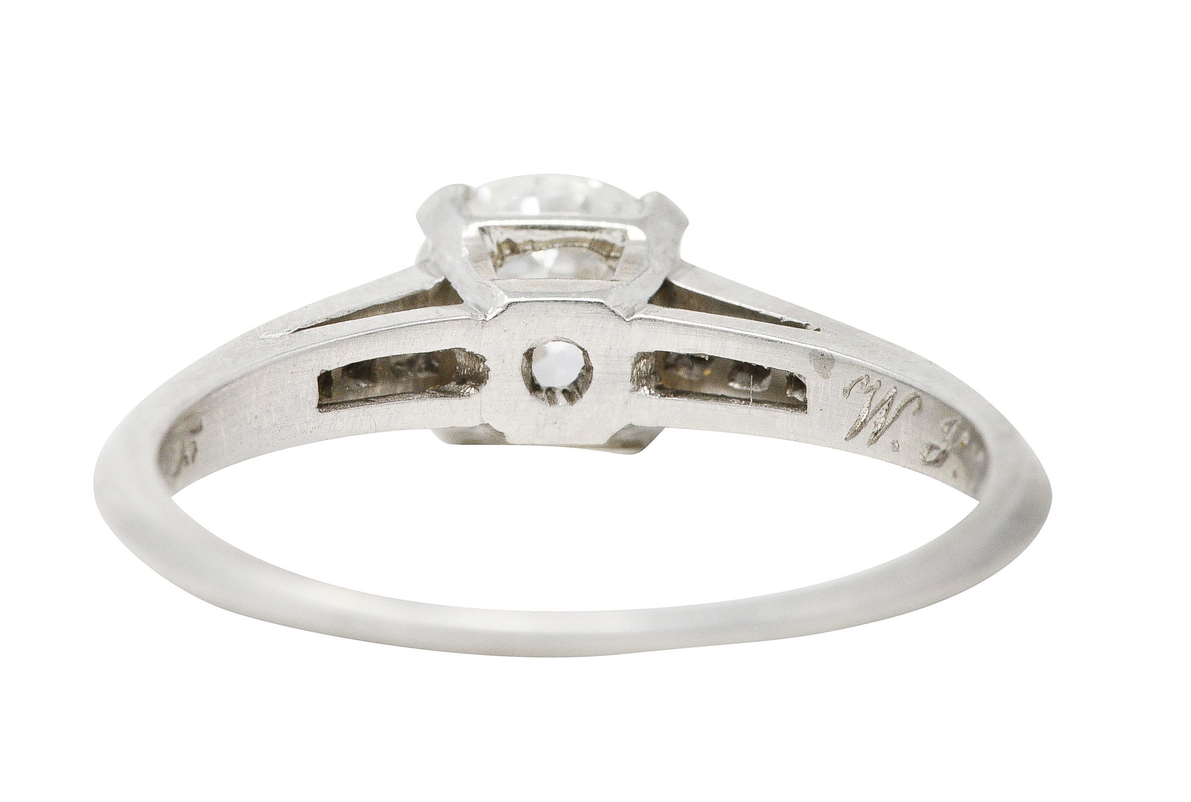 Art Deco Old European Diamond Platinum Cathedral Engagement Ring GIA Wilson's Estate Jewelry