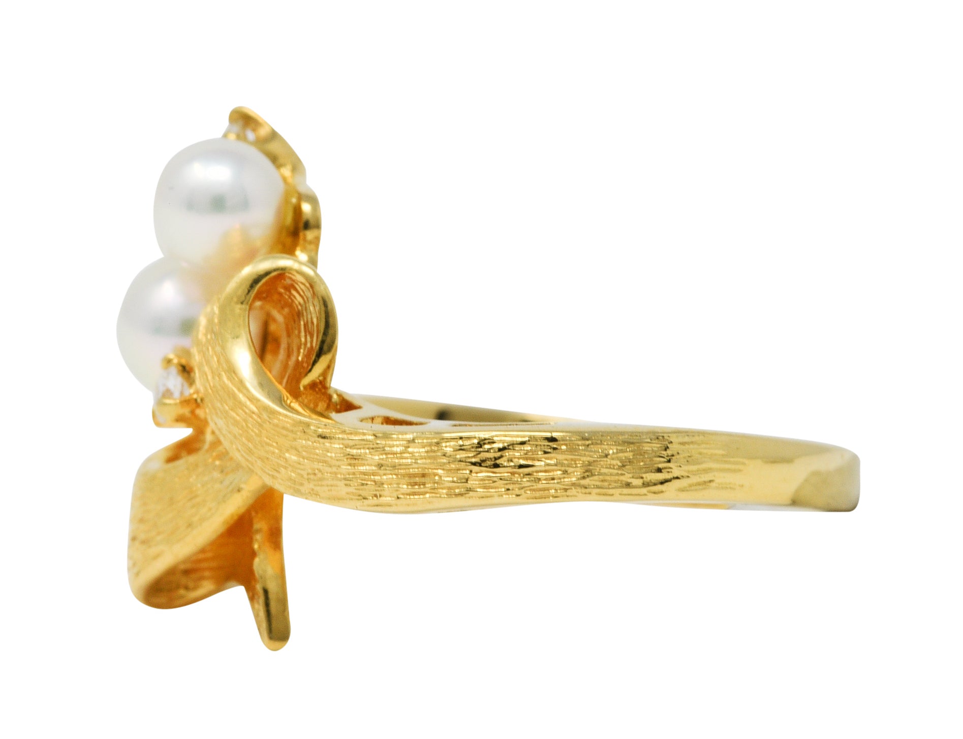 Mikimoto Diamond Pearl 18 Karat Gold Ribbon RingRing - Wilson's Estate Jewelry