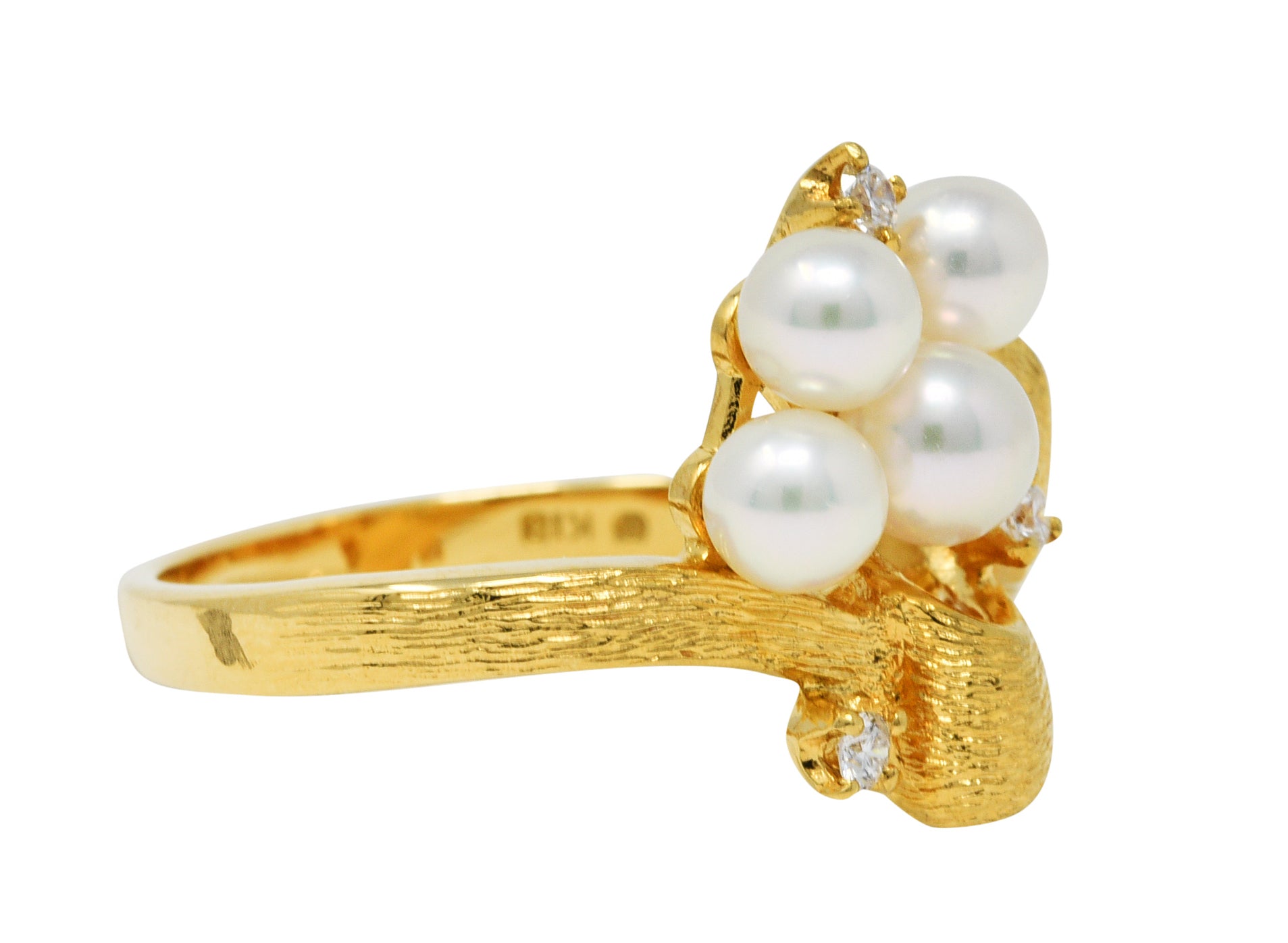 Mikimoto Diamond Pearl 18 Karat Gold Ribbon RingRing - Wilson's Estate Jewelry