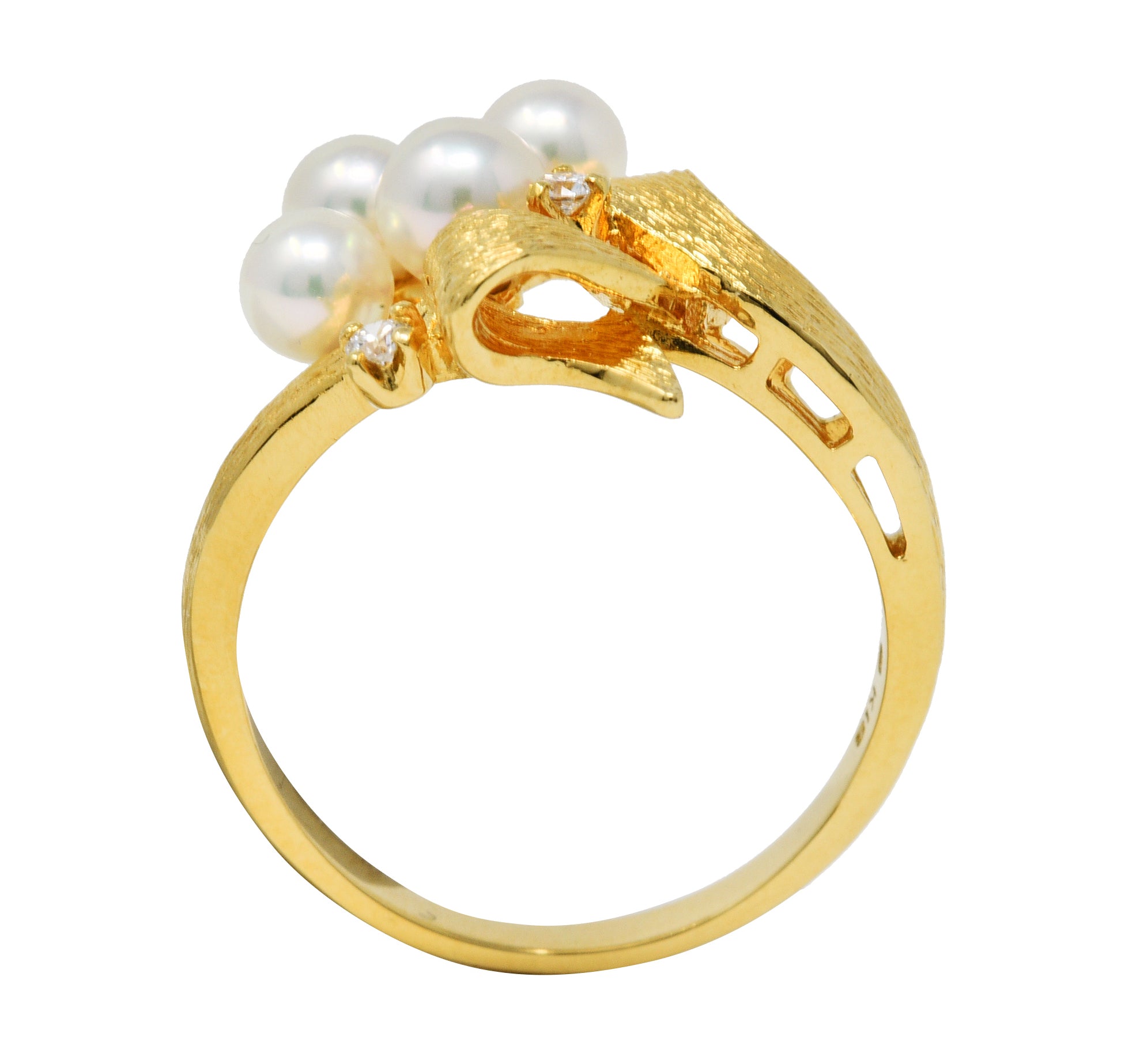 Mikimoto Diamond Pearl 18 Karat Gold Ribbon RingRing - Wilson's Estate Jewelry