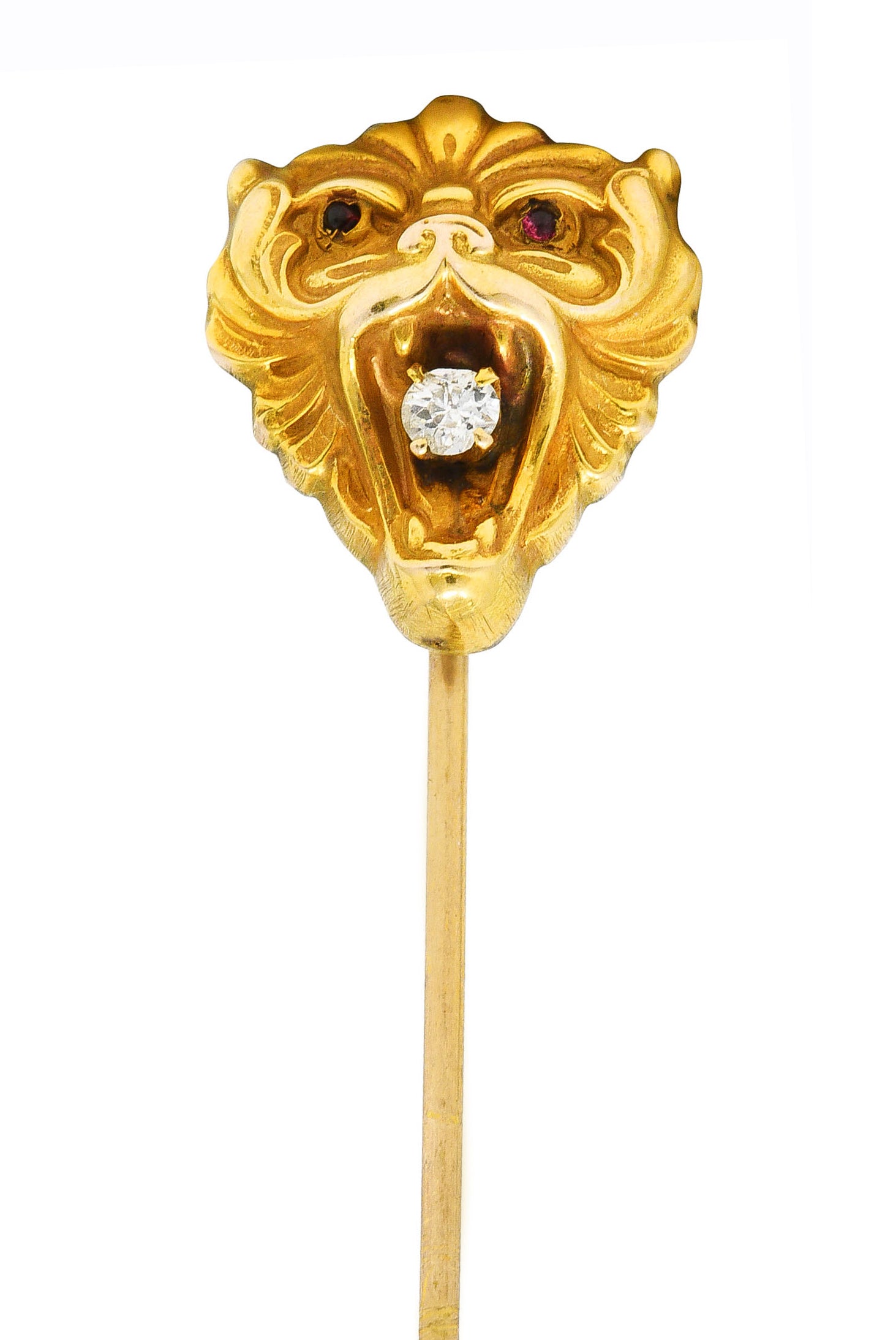 Art Nouveau Diamond 14 Karat Yellow Gold Animal Lion Stickpin Wilson's Estate Jewelry