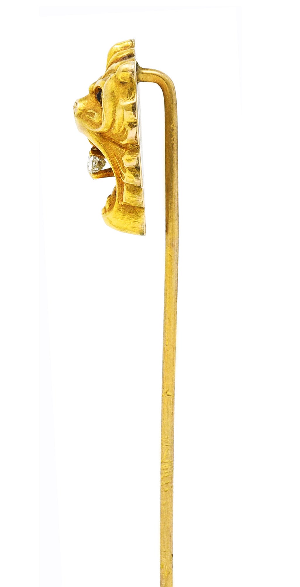 Art Nouveau Diamond 14 Karat Yellow Gold Animal Lion Stickpin Wilson's Estate Jewelry