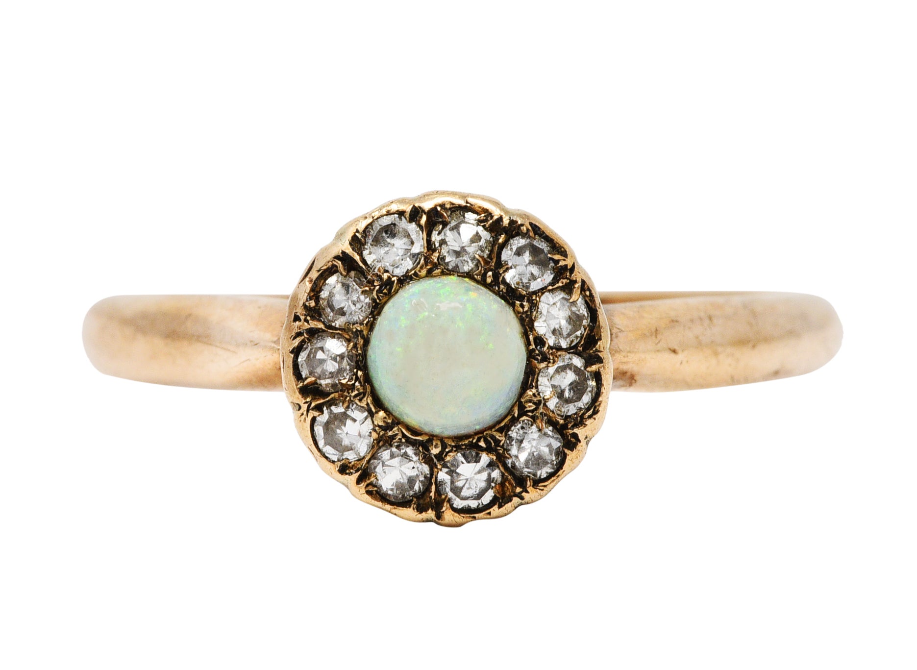 1900 Victorian Opal Diamond 14 Karat Rose Gold Small Cluster RingRing - Wilson's Estate Jewelry