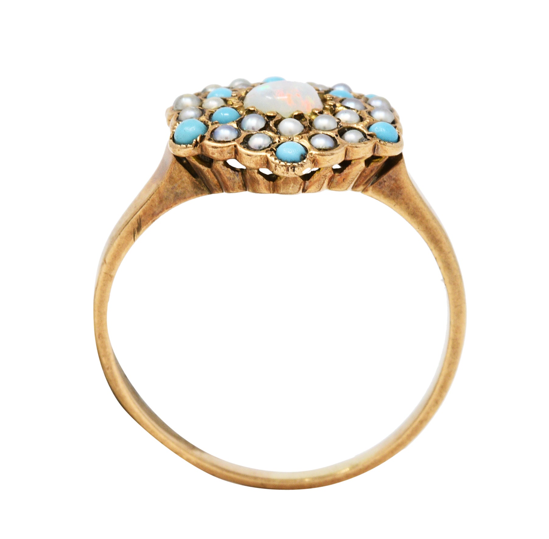 Victorian Opal Turquoise Seed Pearl 14 Karat Gold Cluster RingRing - Wilson's Estate Jewelry