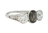 Edwardian 3.30 CTW Alexandrite Diamond Platinum Scrolling Three Stone Ring GIA