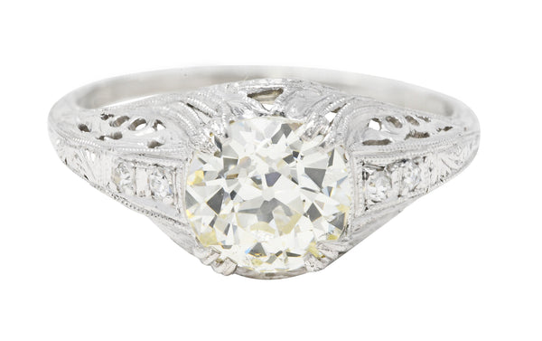 Art Deco 1.94 CTW Old European Diamond Platinum Sweeping Foliate Engagement Ring GIA Wilson's Estate Jewelry