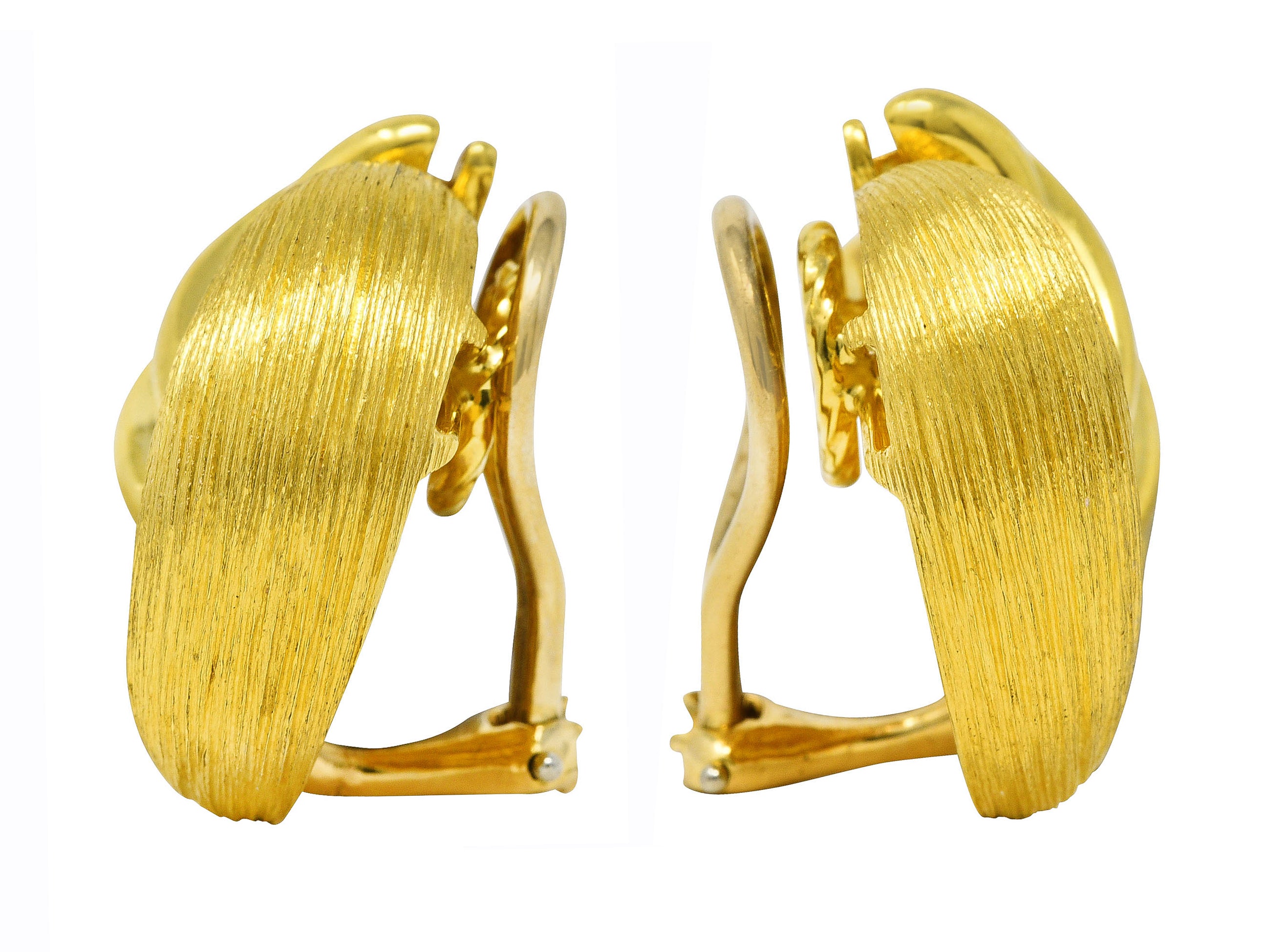 Henry Dunay Vintage 18 Karat Gold Brushed Sabi Contrast Ear-Clip Earrings Wilson's Estate Jewelry