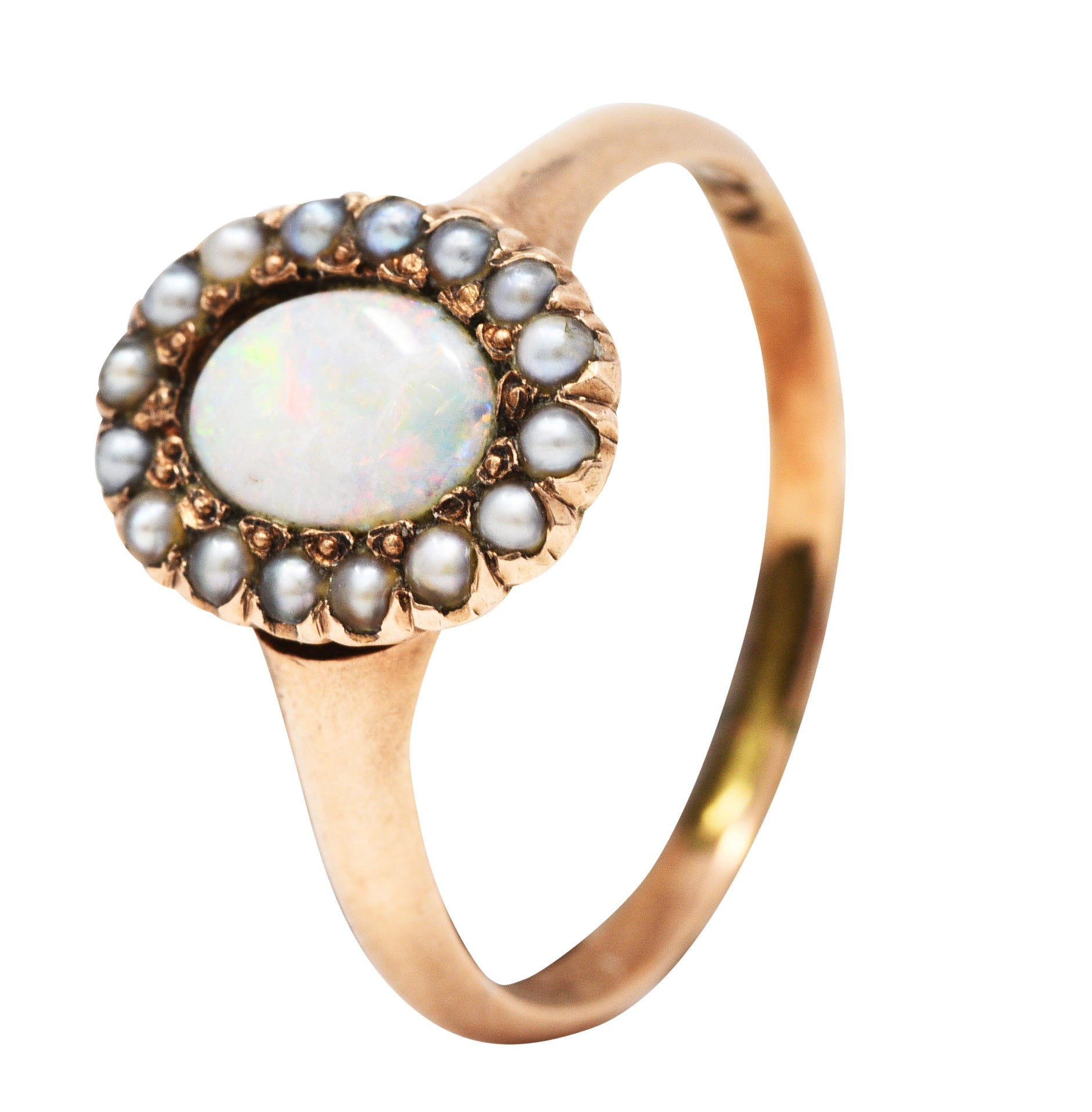 1900 Victorian Opal Seed Pearl 14 Karat Rose Gold Cluster RingRing - Wilson's Estate Jewelry