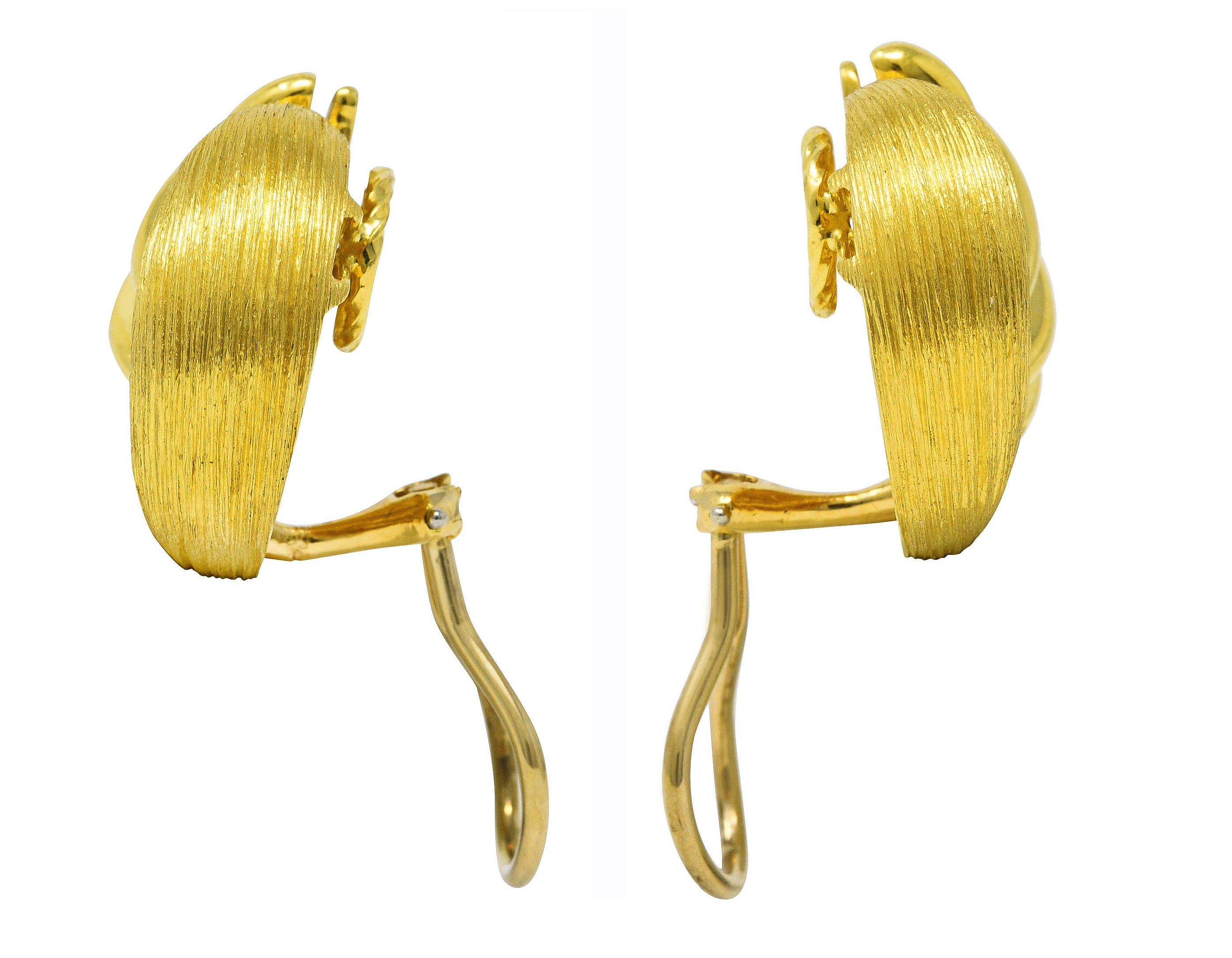 Henry Dunay Vintage 18 Karat Gold Brushed Sabi Contrast Ear-Clip Earrings Wilson's Estate Jewelry