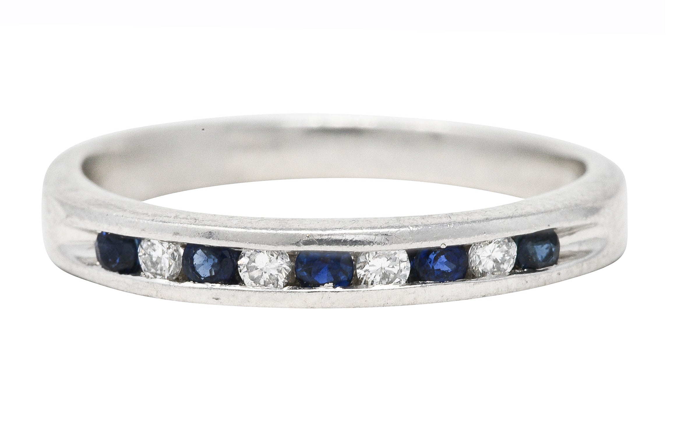 Contemporary 0.33 CTW Diamond Sapphire Platinum Channel Band Ring Wilson's Estate Jewelry