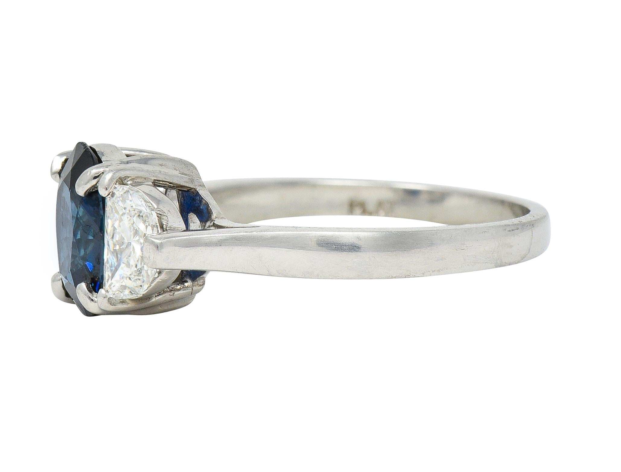 Contemporary 2.07 Sapphire Diamond Platinum Three Stone Ring