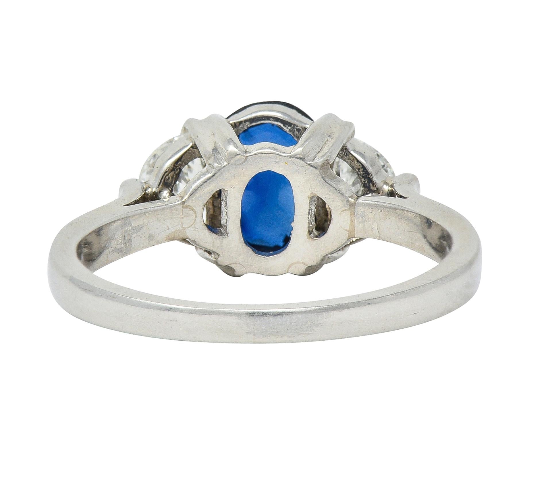 Contemporary 2.07 Sapphire Diamond Platinum Three Stone Ring