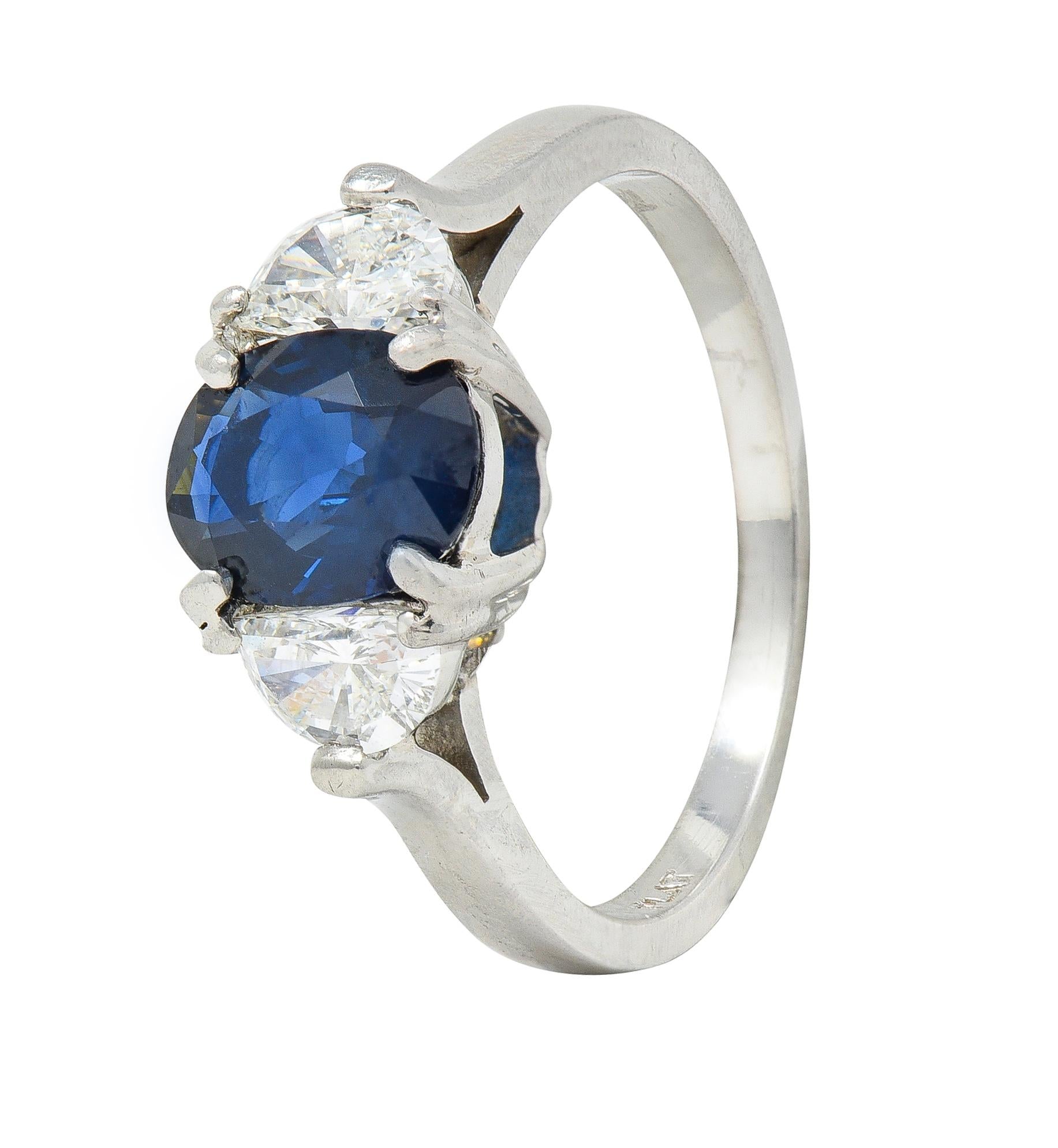 Contemporary 2.07 Sapphire Diamond Platinum Three Stone Ring