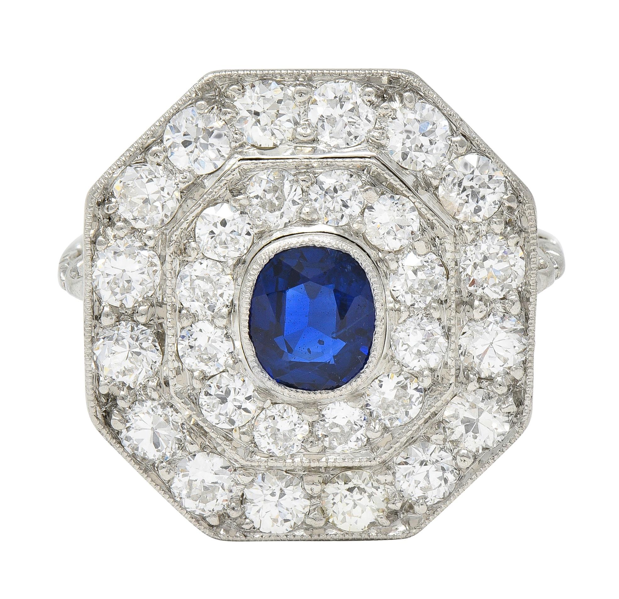 Art Deco 2.86 CTW Sapphire Old European Cut Platinum Cluster Dinner Ring