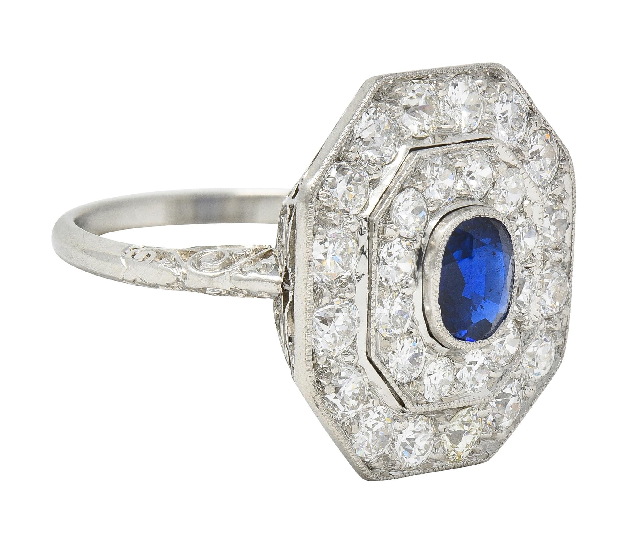 Art Deco 2.86 CTW Sapphire Old European Cut Platinum Cluster Dinner Ring