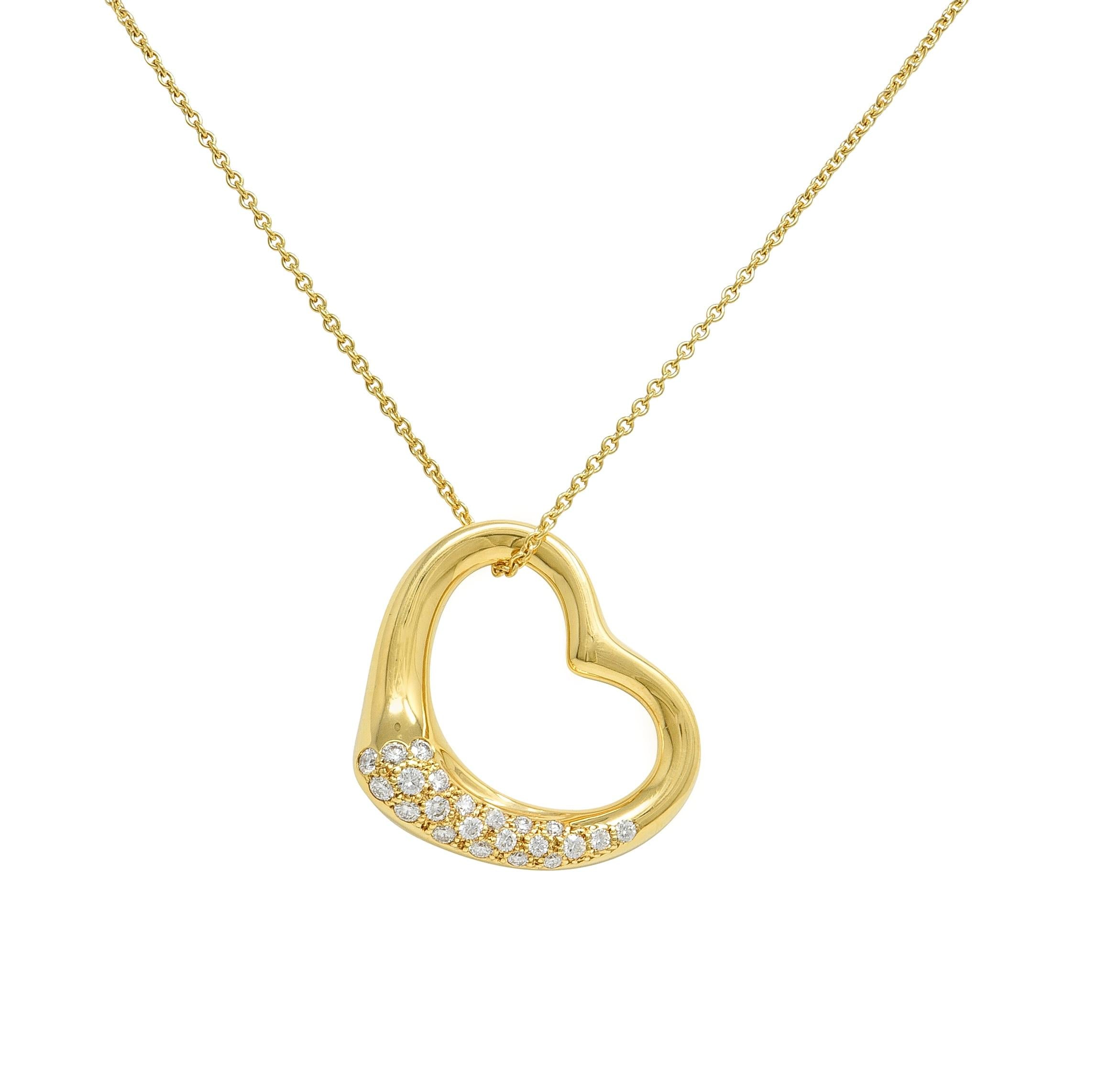 Elsa Peretti Tiffany & Co. Diamond 18 Karat Gold Open Heart Pendant Necklace