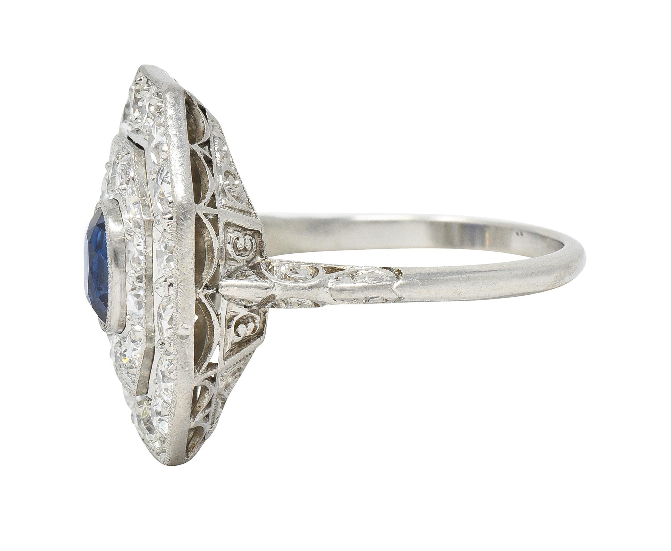 Art Deco 2.86 CTW Sapphire Old European Cut Platinum Cluster Dinner Ring