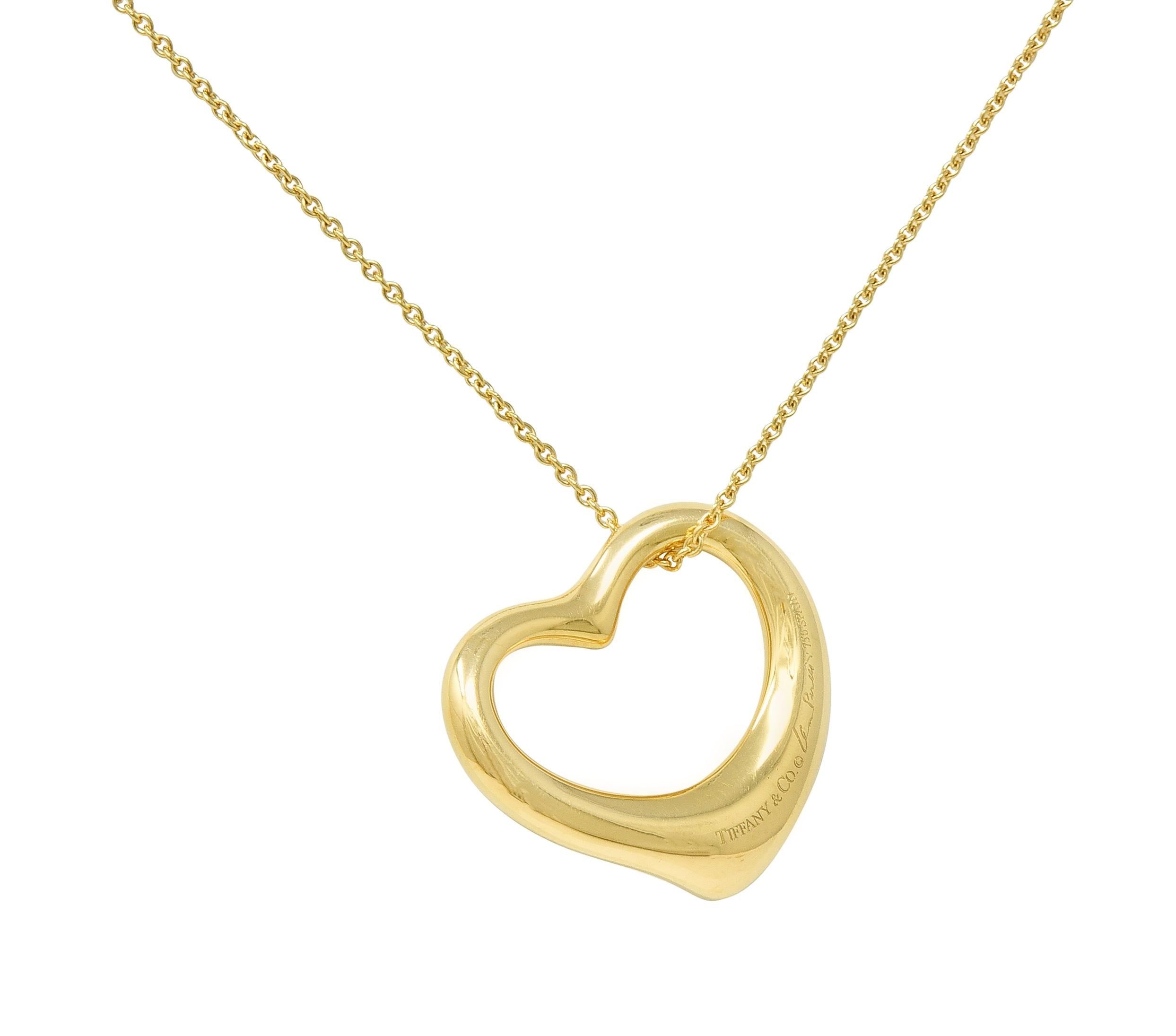 Elsa Peretti Tiffany & Co. Diamond 18 Karat Gold Open Heart Pendant Necklace