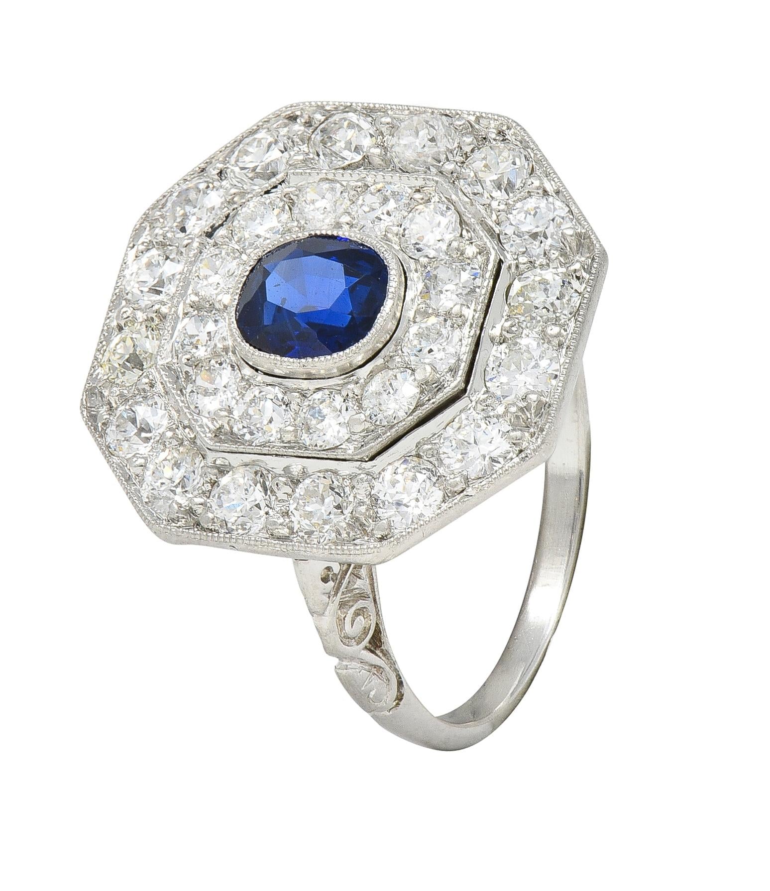 Art Deco 2.86 CTW Sapphire Old European Cut Platinum Cluster Dinner Ring