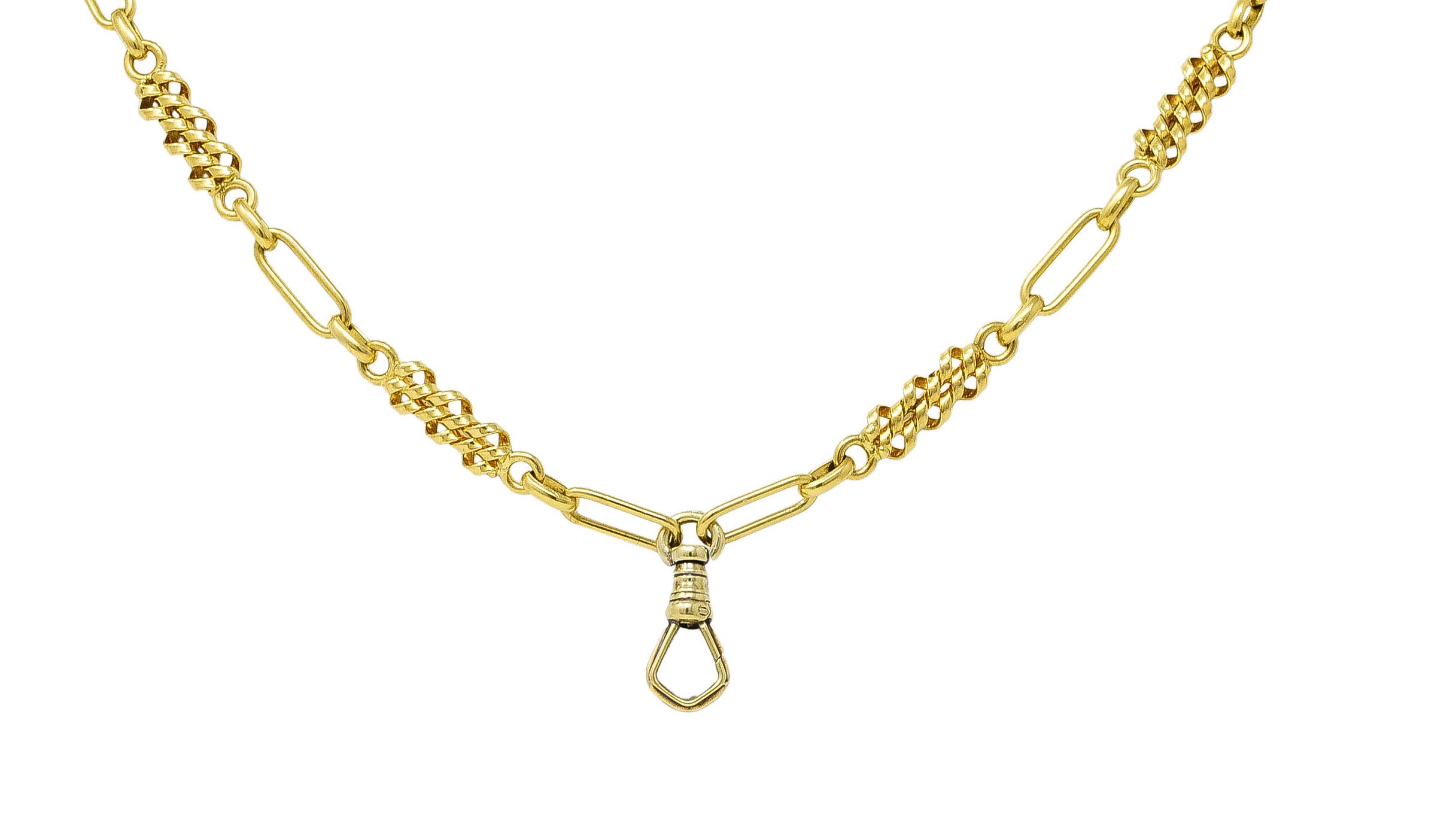 Victorian 18 Karat Yellow Gold Woven Twist Antique Chain Link Necklace Wilson's Estate Jewelry