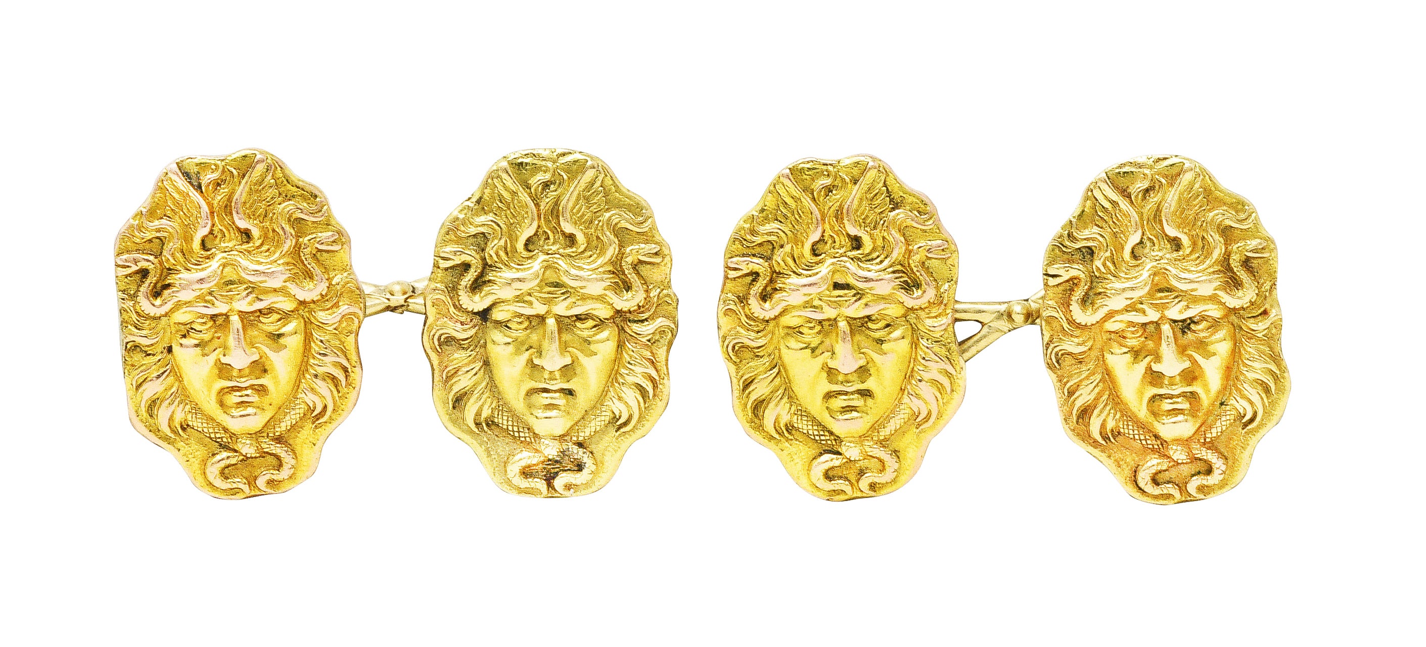 Art Victorian 14 Karat Two-Tone Gold Medusa Men's Antique Cufflinks Wilson's Estate Jewelry