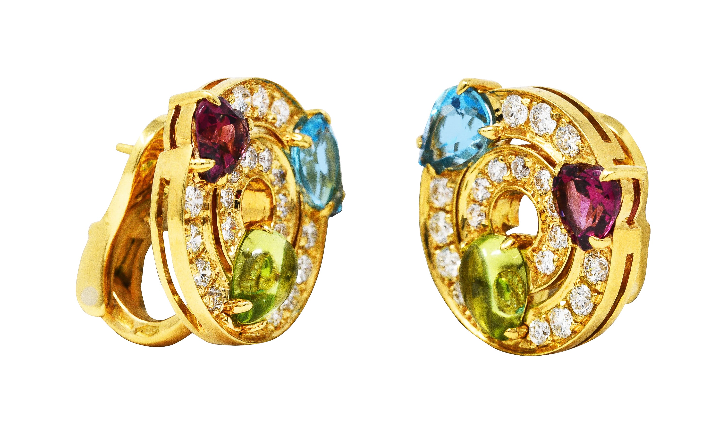 Bulgari Peridot Blue Topaz Garnet Diamond 18 Karat Yellow Gold Allegra Gemstone Earrings Wilson's Estate Jewelry