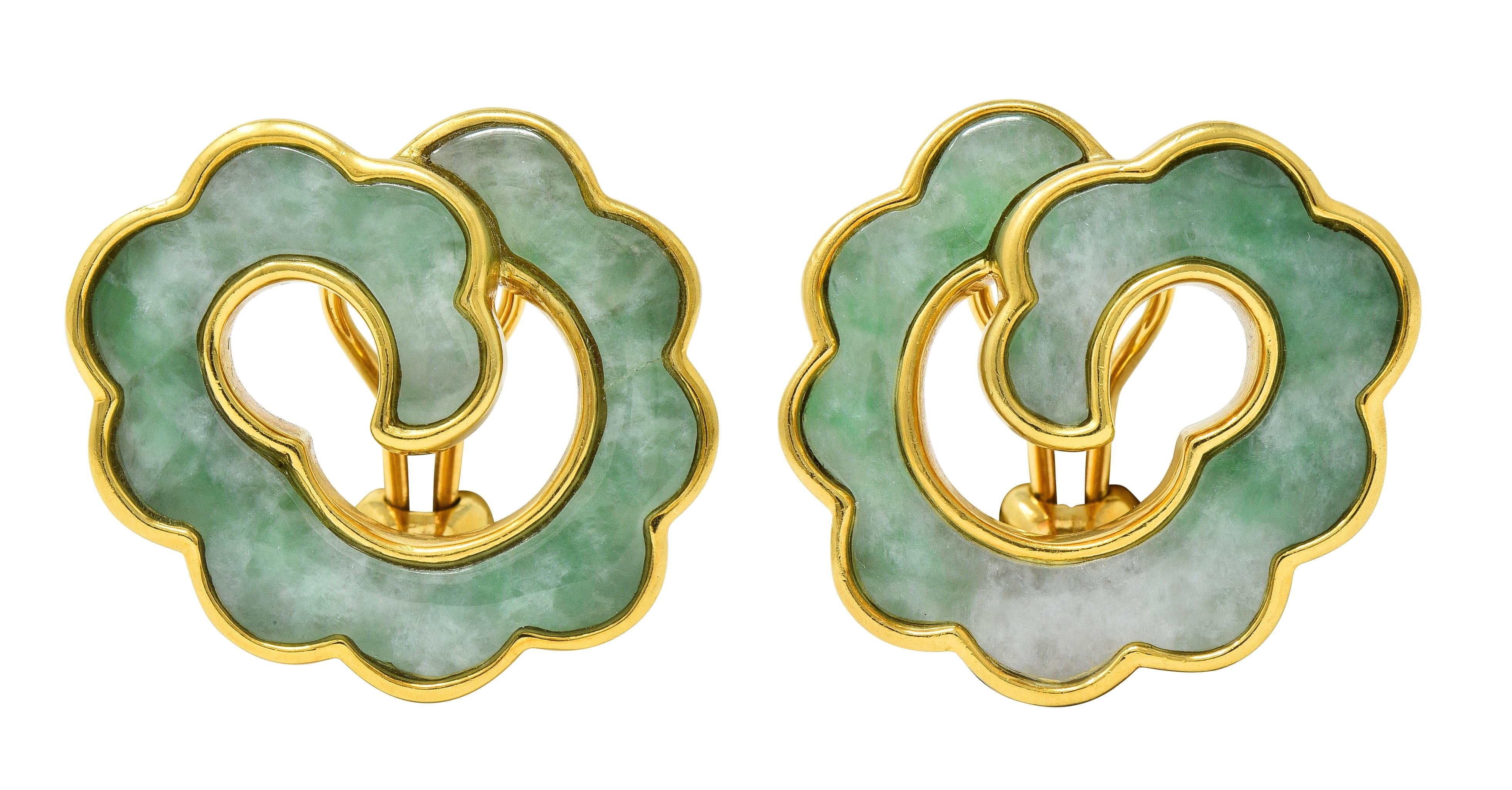 Angela Cummings Jade Inlay 18 Karat Yellow Gold Vintage Swirl Earrings