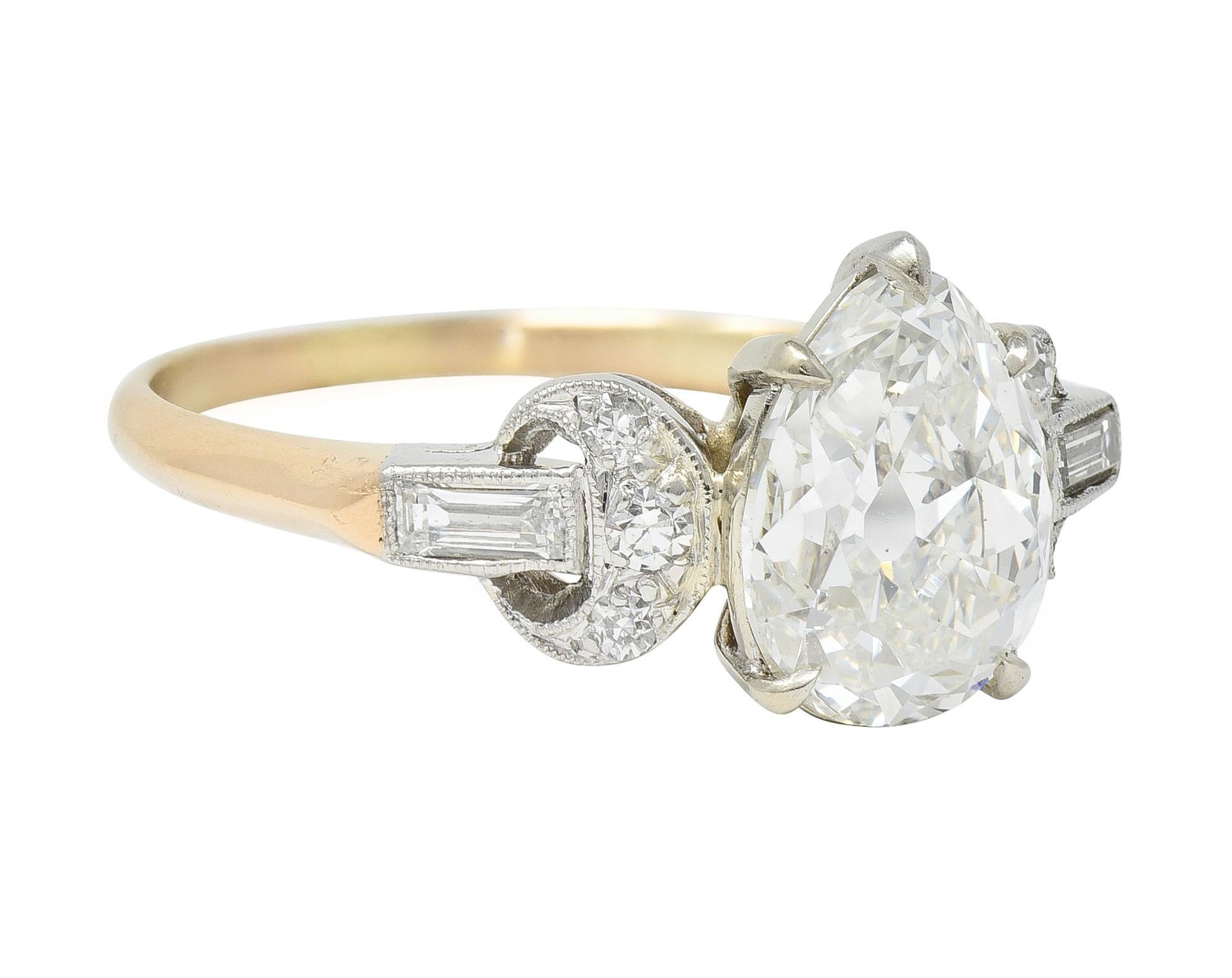 Edwardian 2.22 CTW Pear Cut Diamond Platinum 14 Karat Gold Engagement Ring GIA