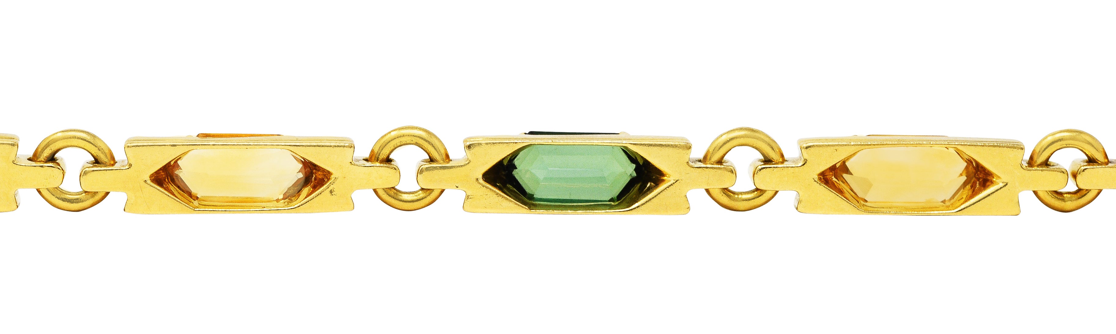 1980's Bulgari Peridot Citrine Green Tourmaline 18 Karat Yellow Gold Vintage Italian Gemstone Bracelet Wilson's Estate Jewelry