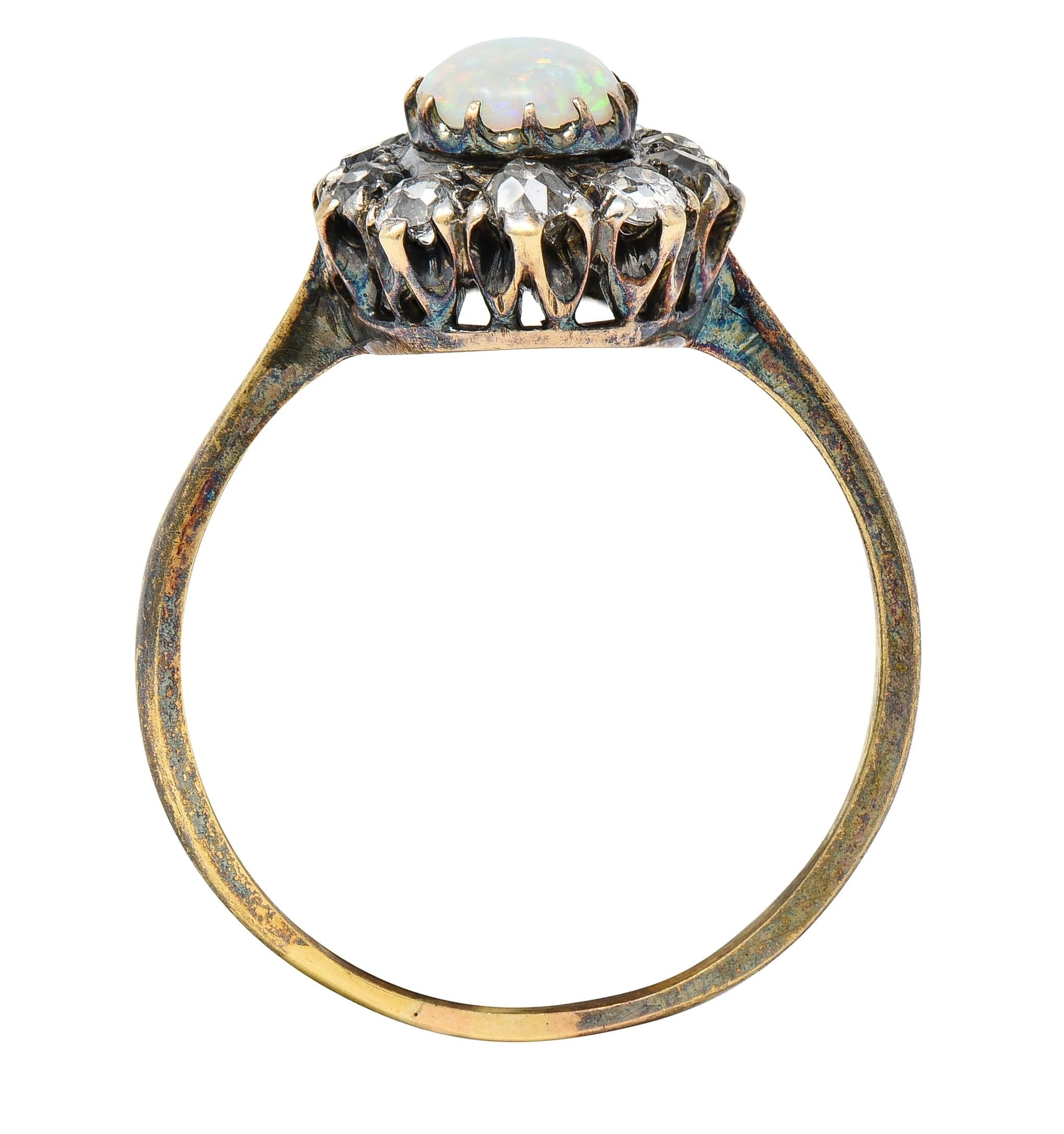 Victorian 0.52 CTW Opal Diamond Silver 14 Karat Gold Antique Halo Ring