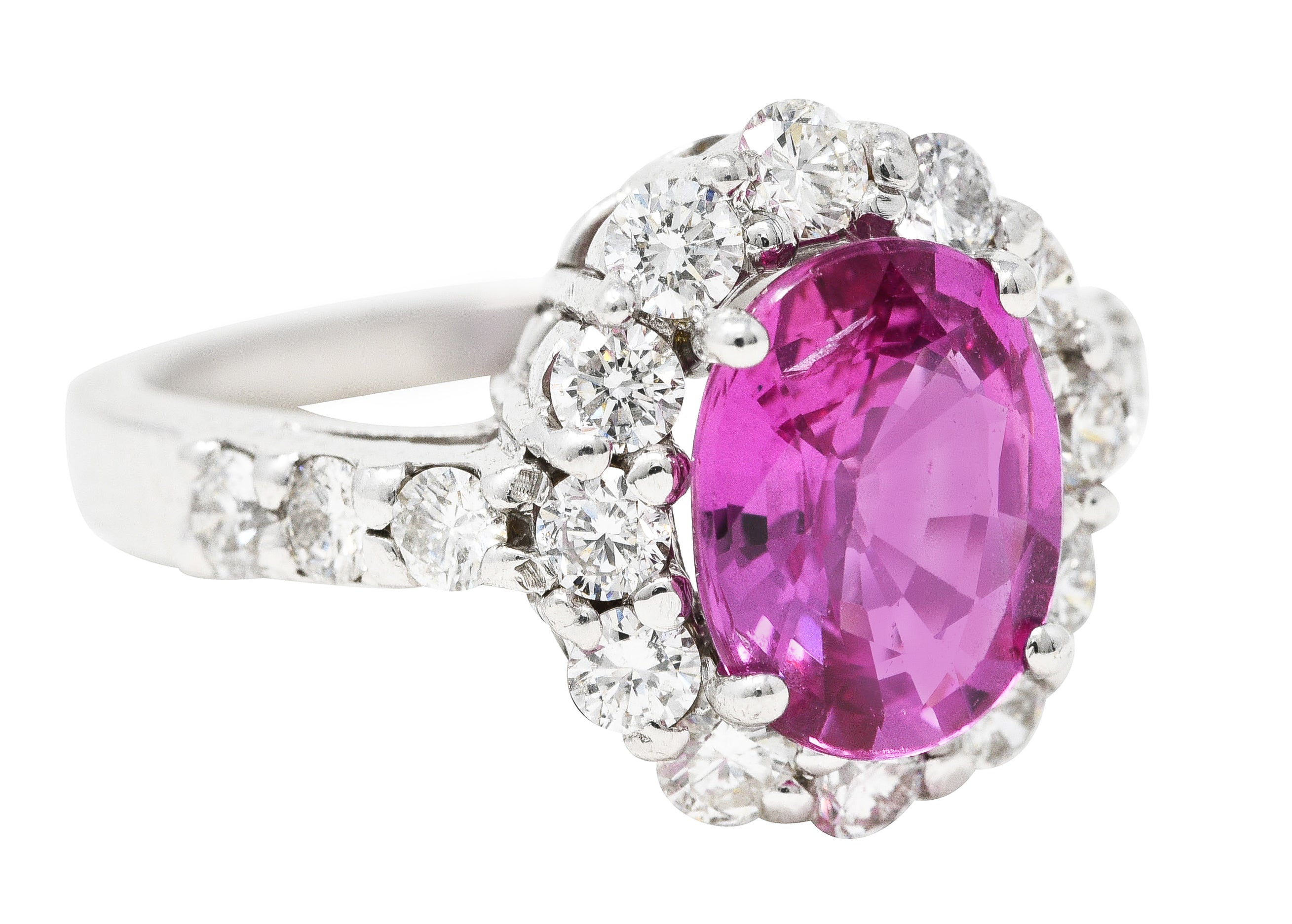 Contemporary 4.10 CTW Pink Sapphire Diamond 18 Karat White Gold Cluster Gemstone Ring Wilson's Estate Jewelry